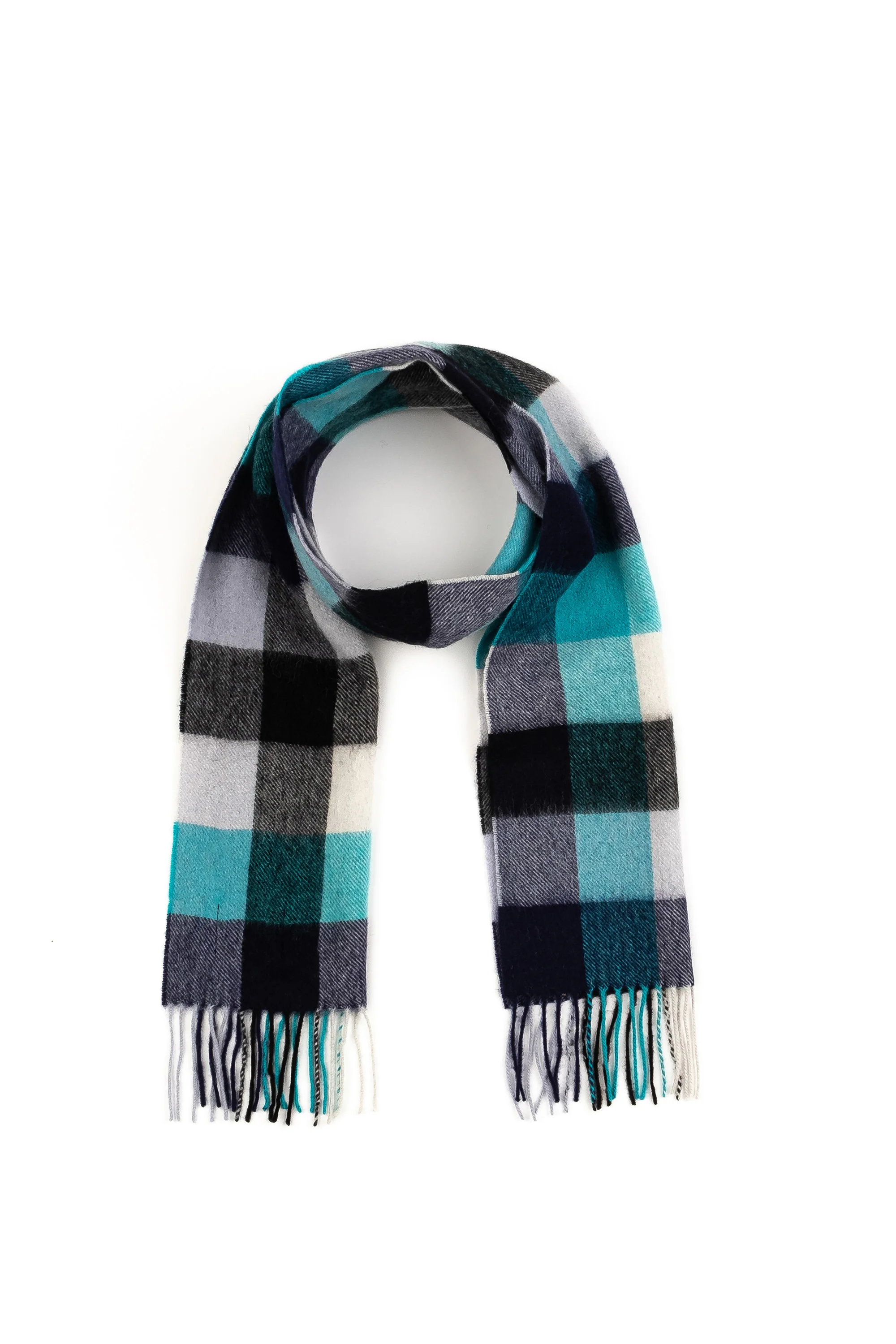 5 Square Check Lambswool Scarf - Blue & Green - Image 3