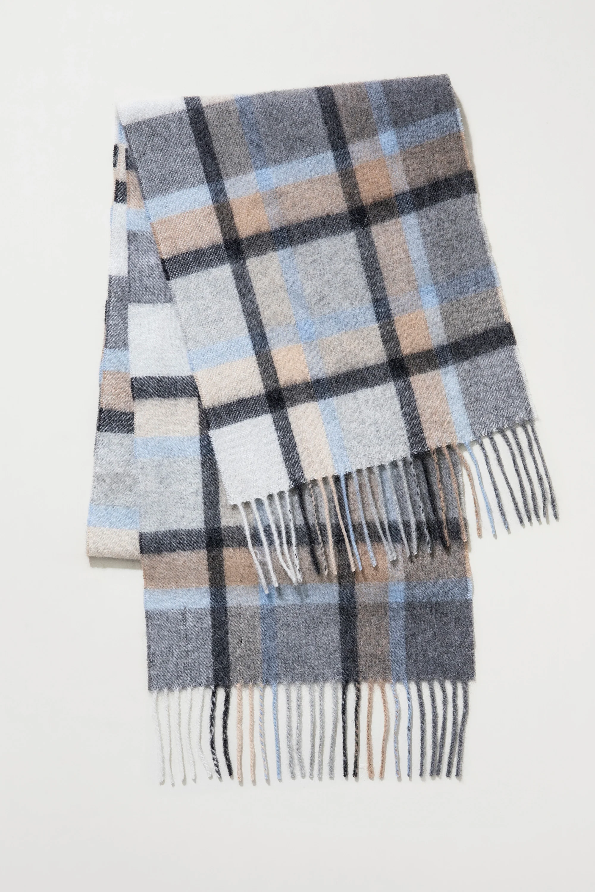 Princeton Check Lambswool Scarf - Blue - Image 3