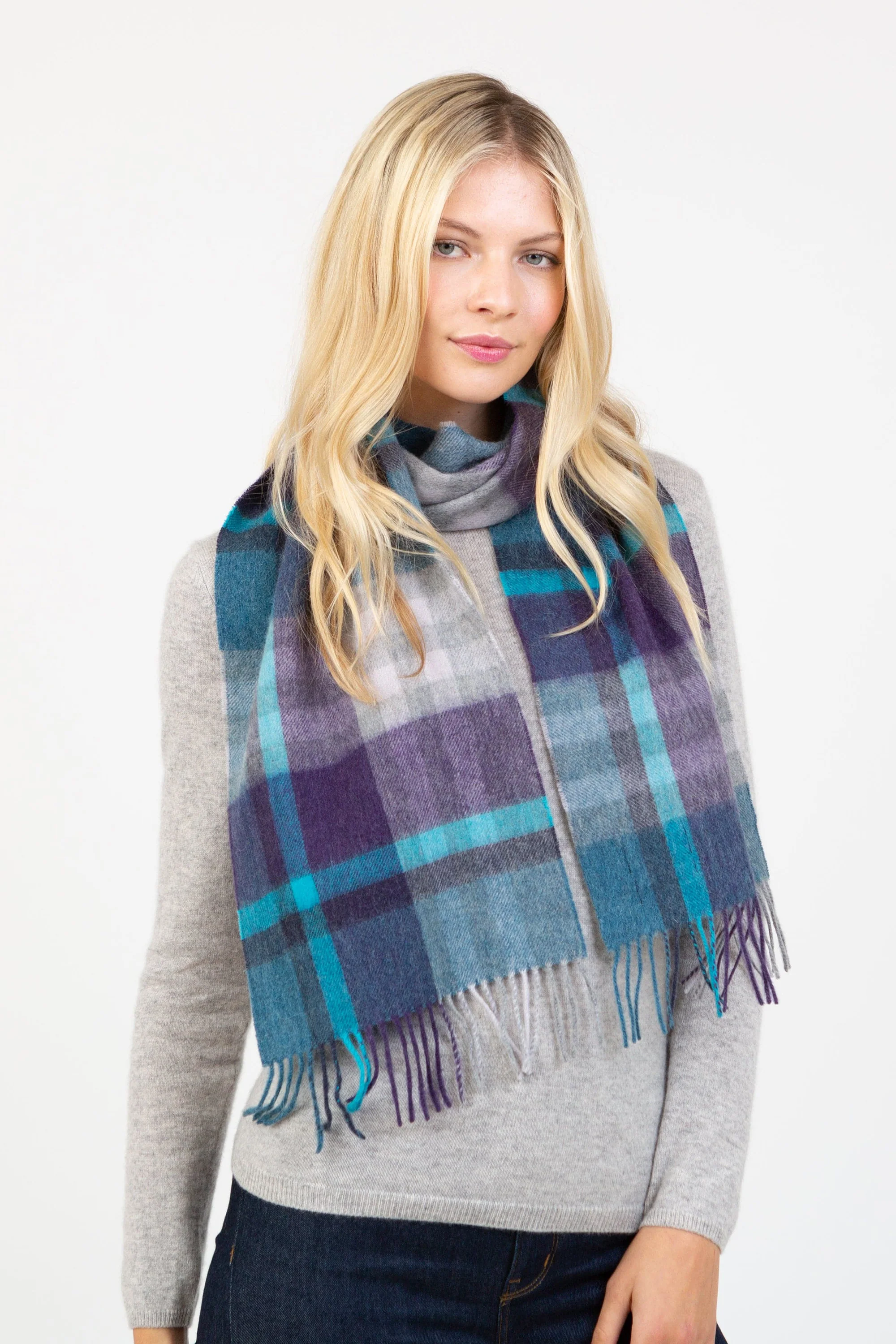 Tartan Lambswool Scarf - Blue