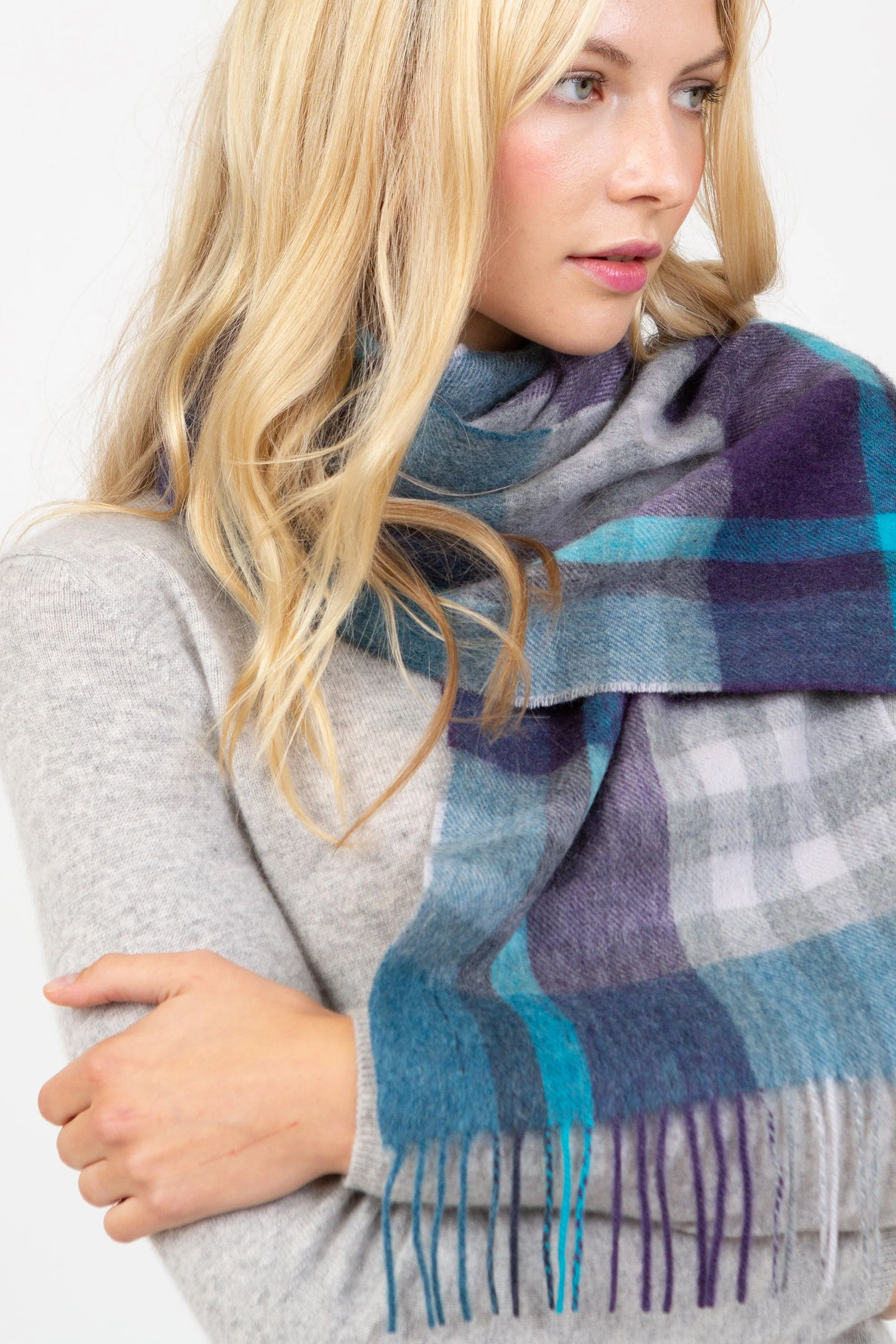 Tartan Lambswool Scarf - Blue - Image 2