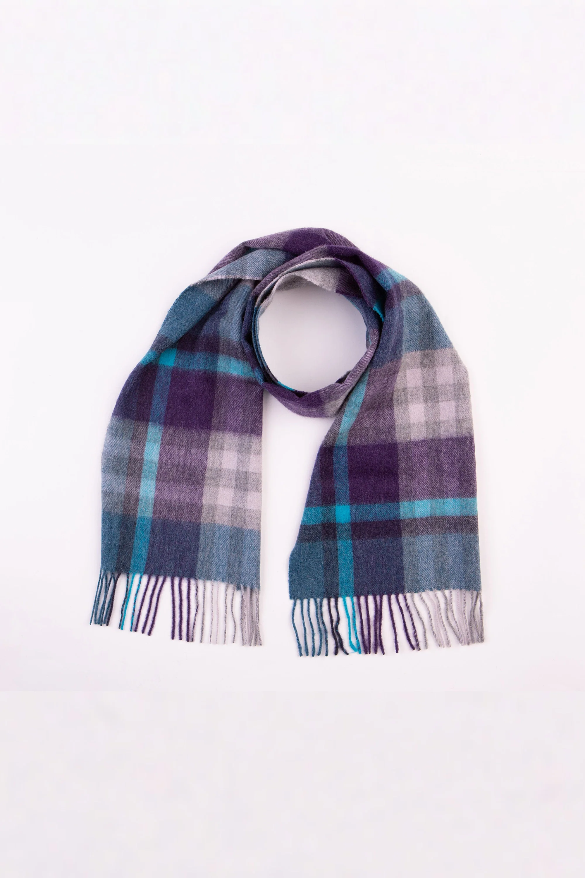 Tartan Lambswool Scarf - Blue - Image 3