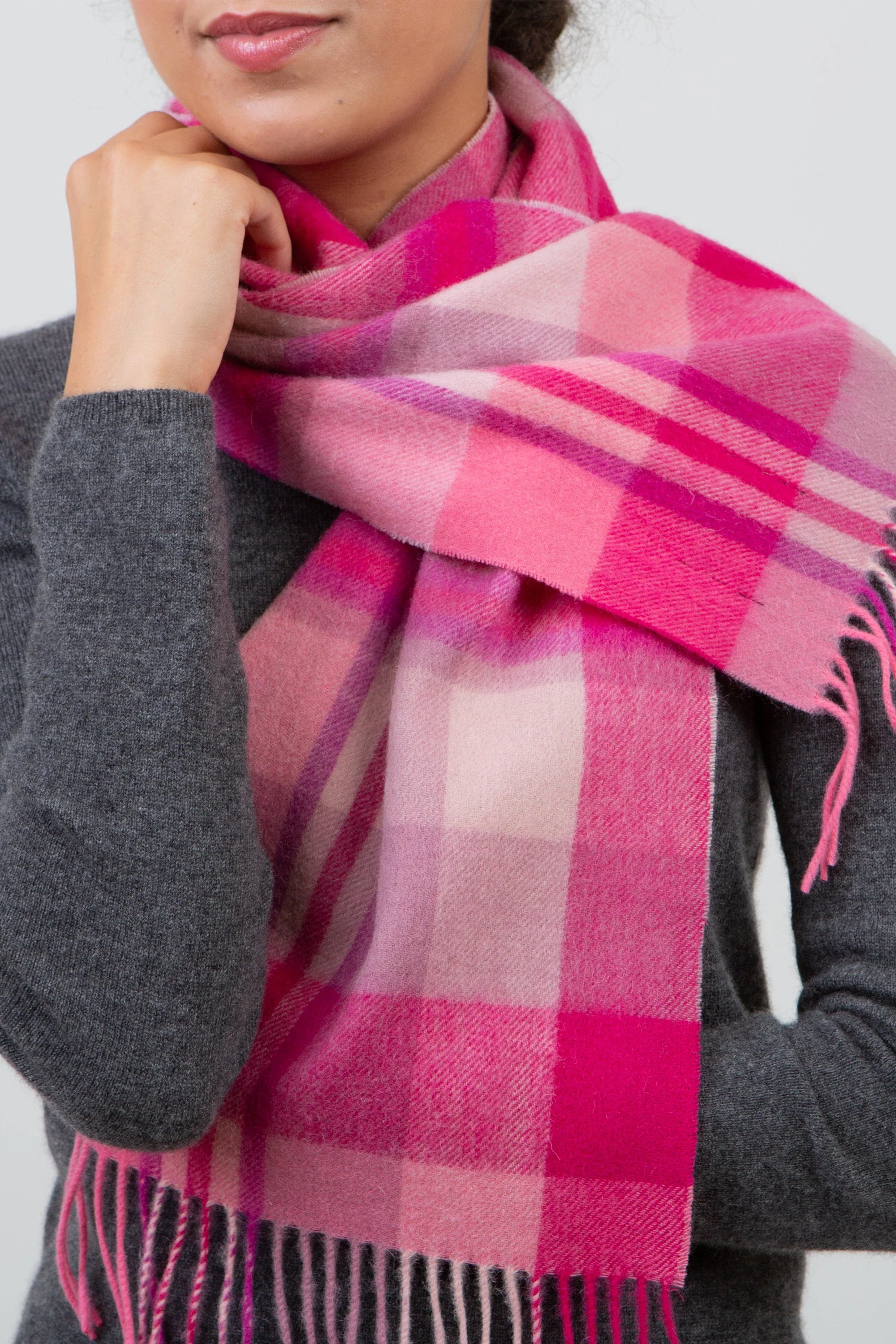 Square Check Lambswool Scarf - Bright Pink - Image 2