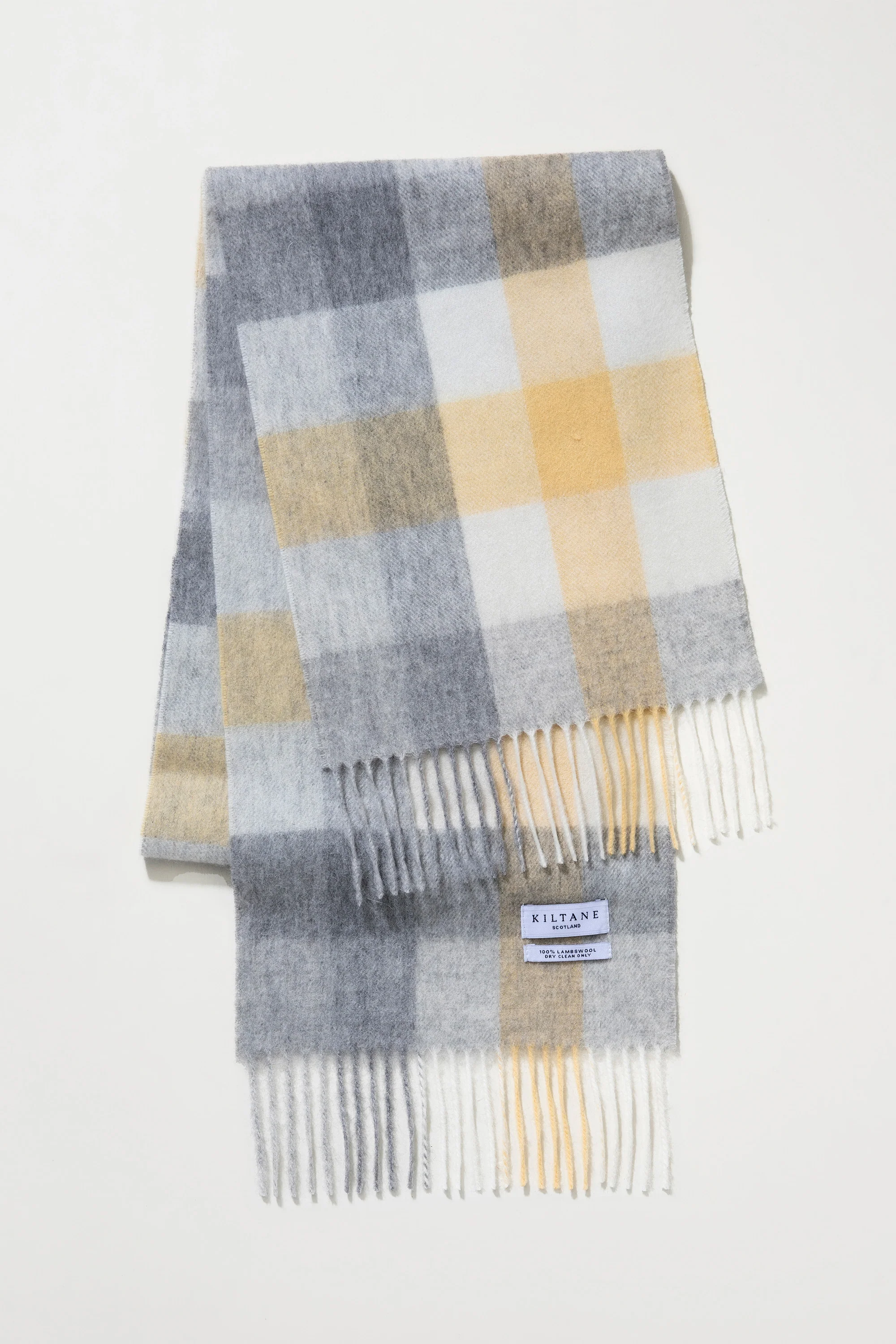 5 Square Check Lambswool Scarf - Butter - Image 3