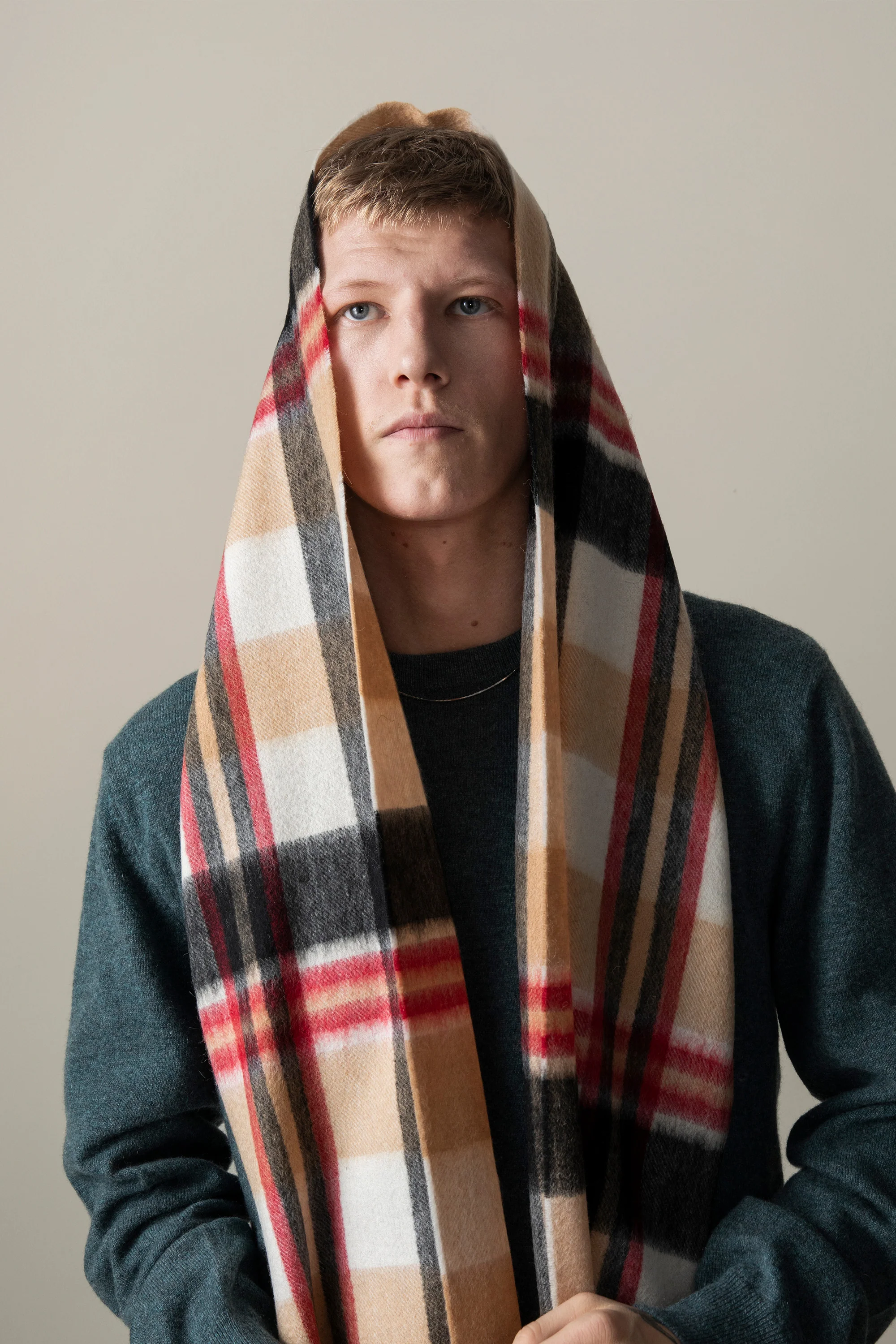 Square Check Lambswool Scarf - Camel - Image 2