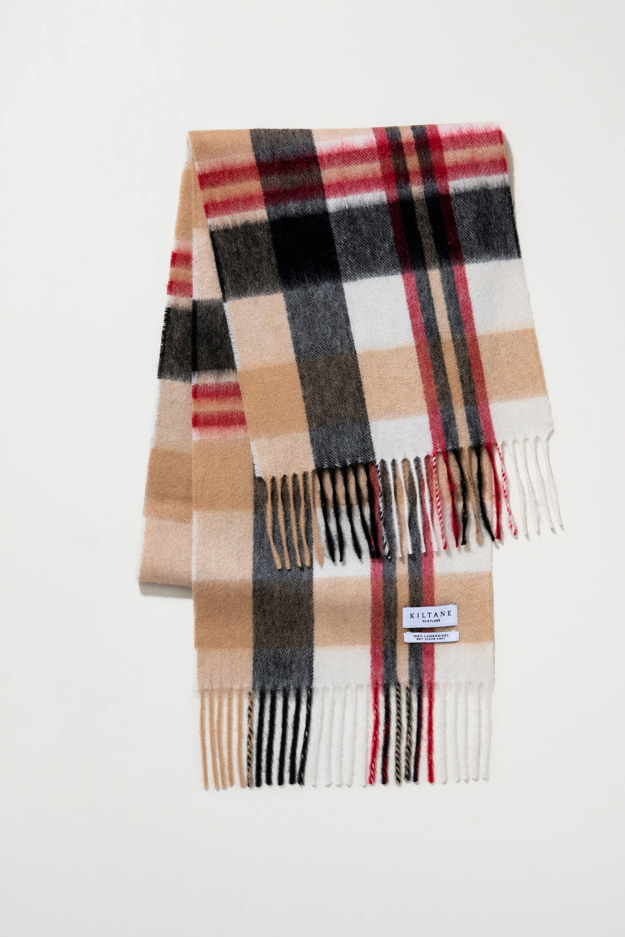 Square Check Lambswool Scarf - Camel - Image 3