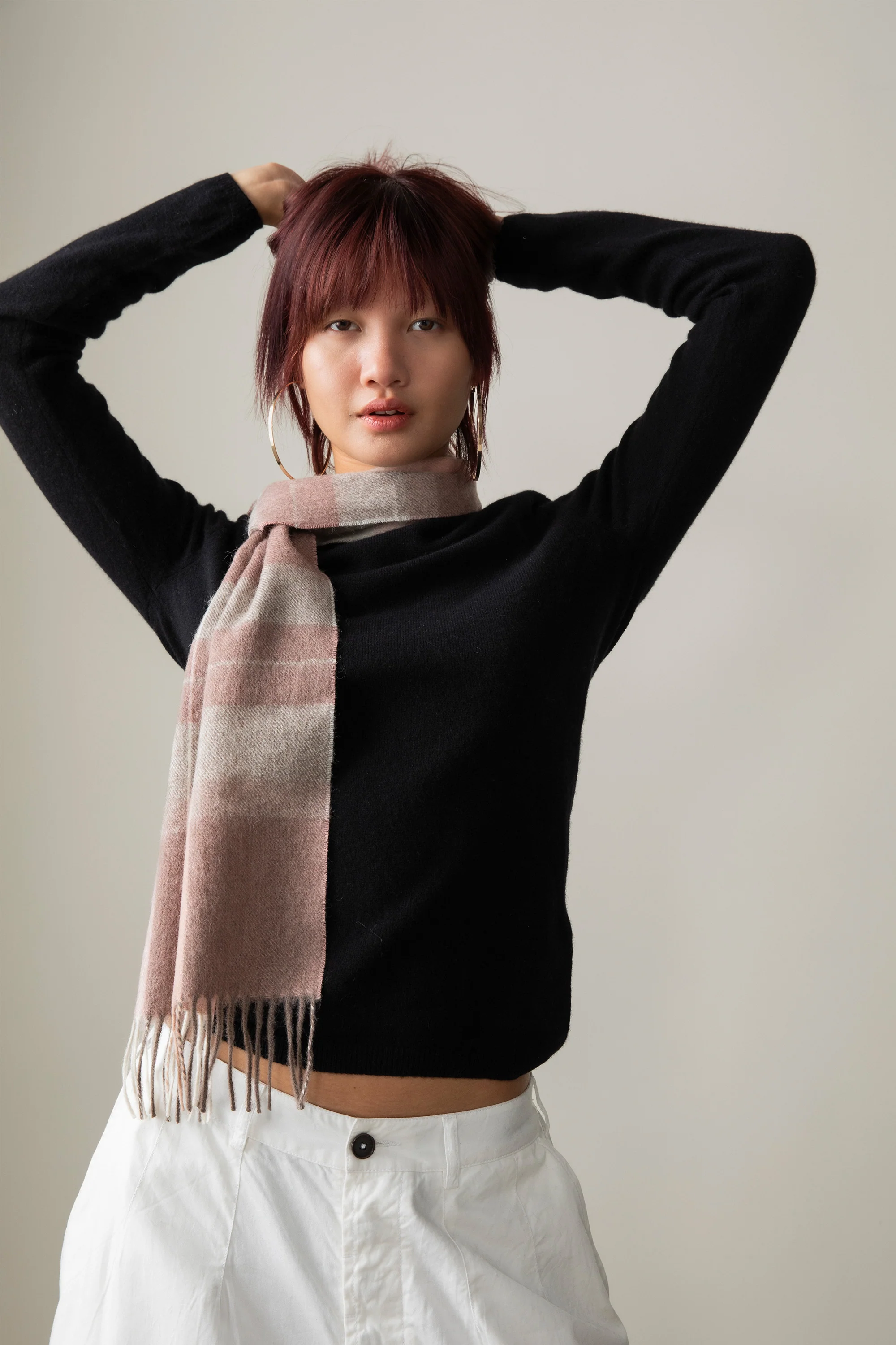 Contemporary Check Lambswool Scarf - Cameo - Image 2