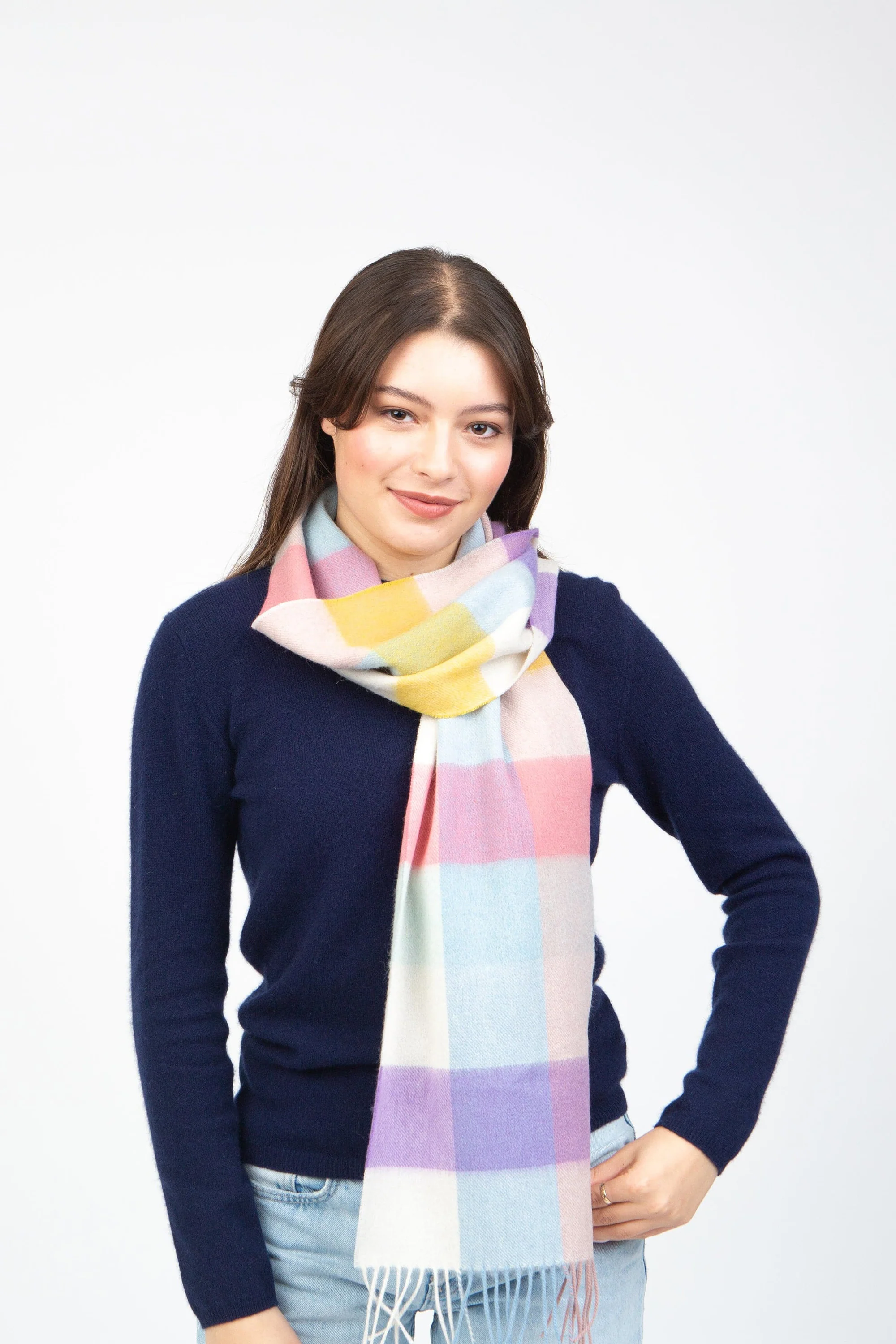 3 Square Check Lambswool Scarf - Candy - Image 2