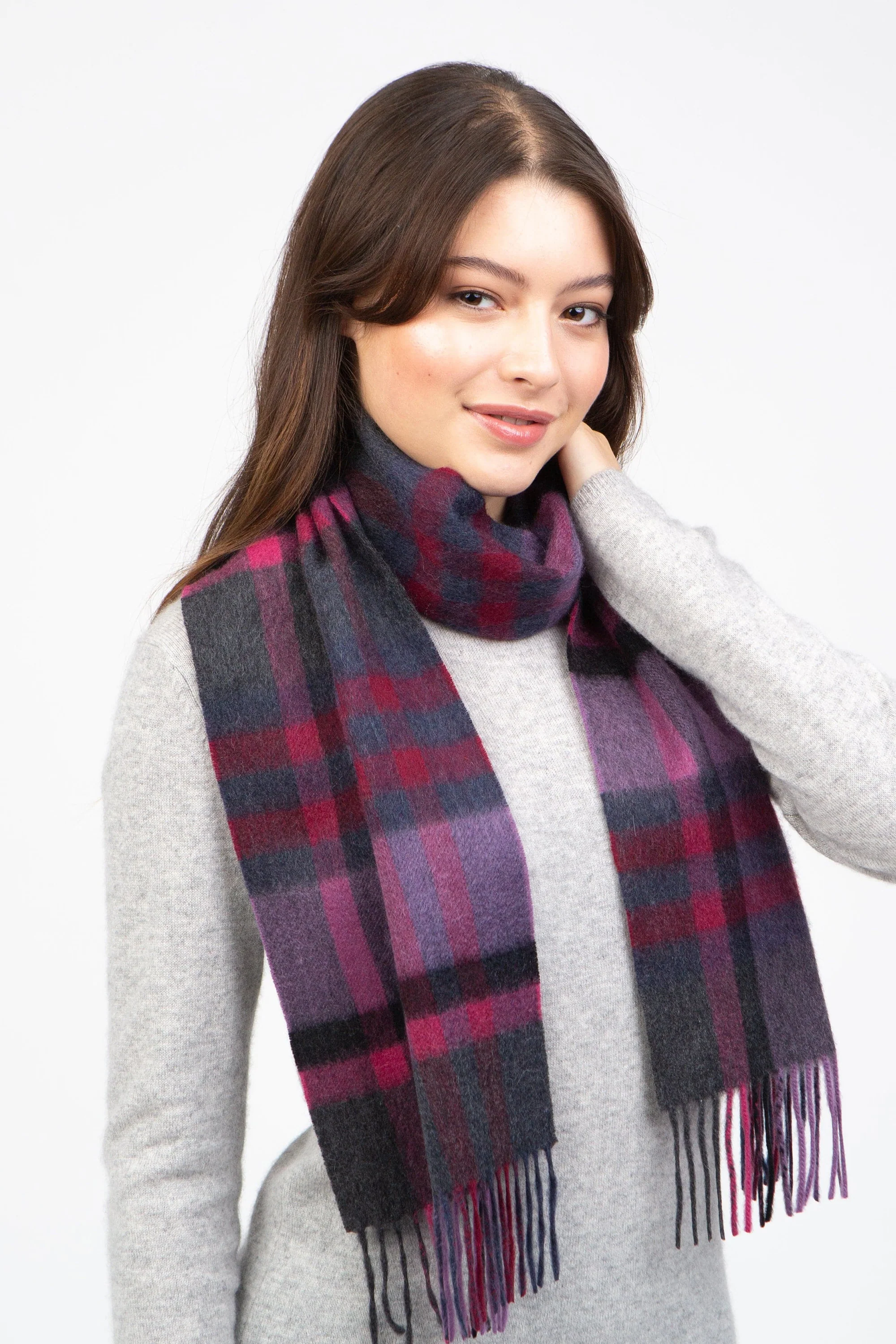 Tartan Lambswool Scarf - Deep Purple