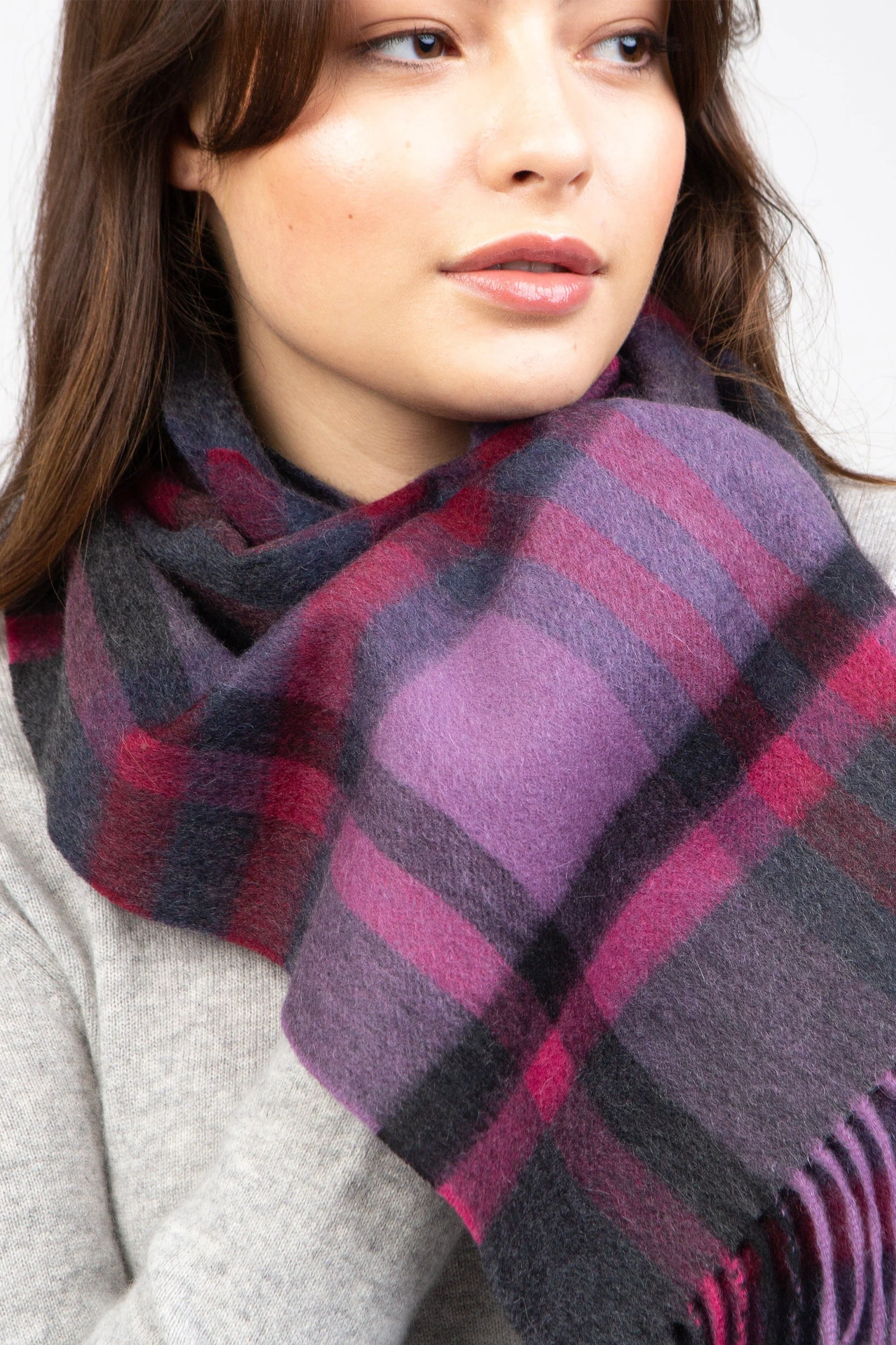 Tartan Lambswool Scarf - Deep Purple - Image 2