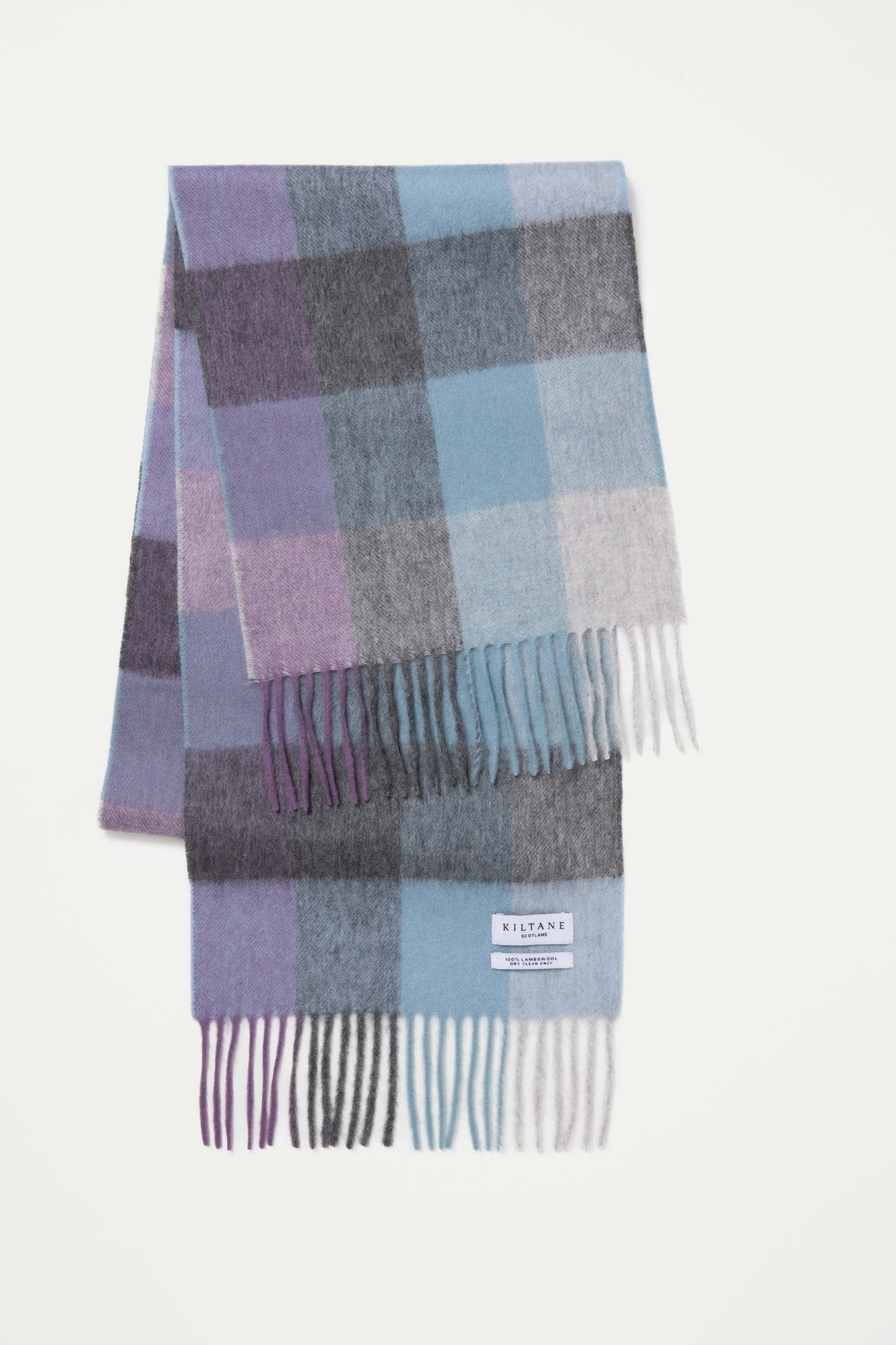 Checkers Lambswool Scarf - Grey Blue - Image 3