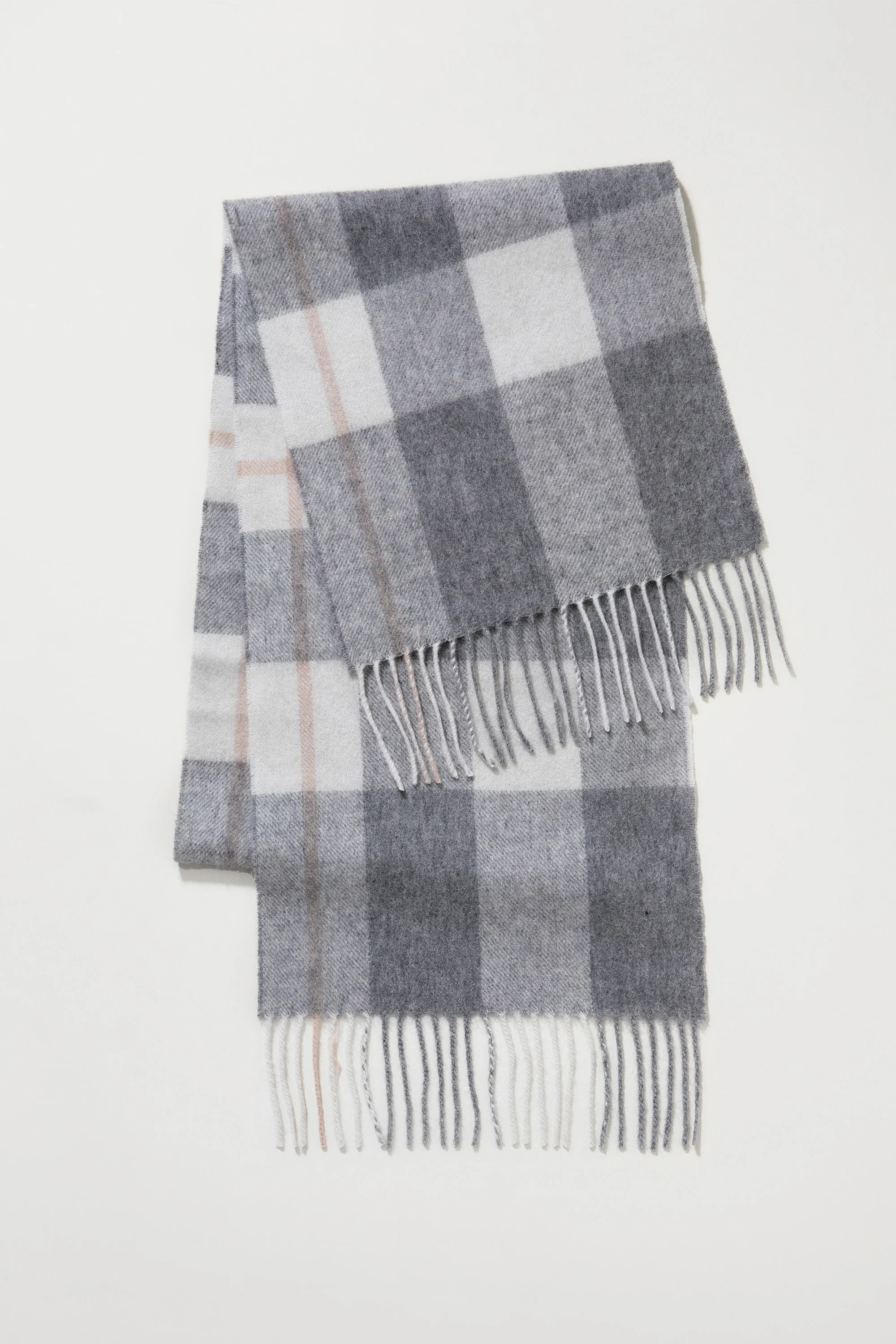 Contemporary Check Lambswool Scarf - Grey - Image 3
