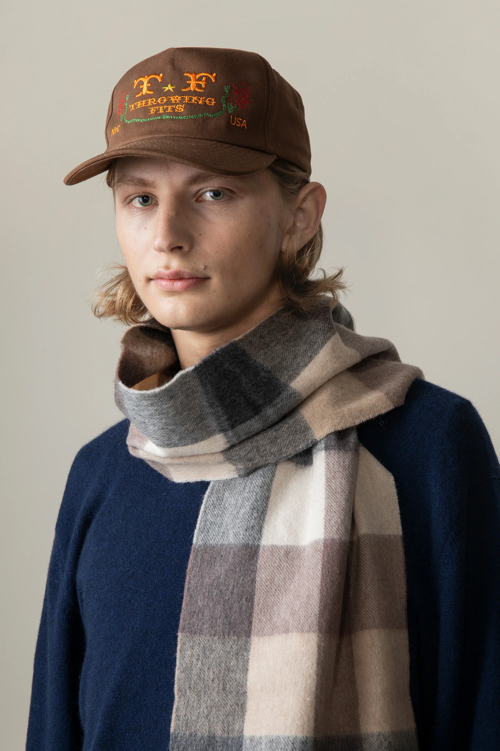Checkers Lambswool Scarf - Natural - Image 2