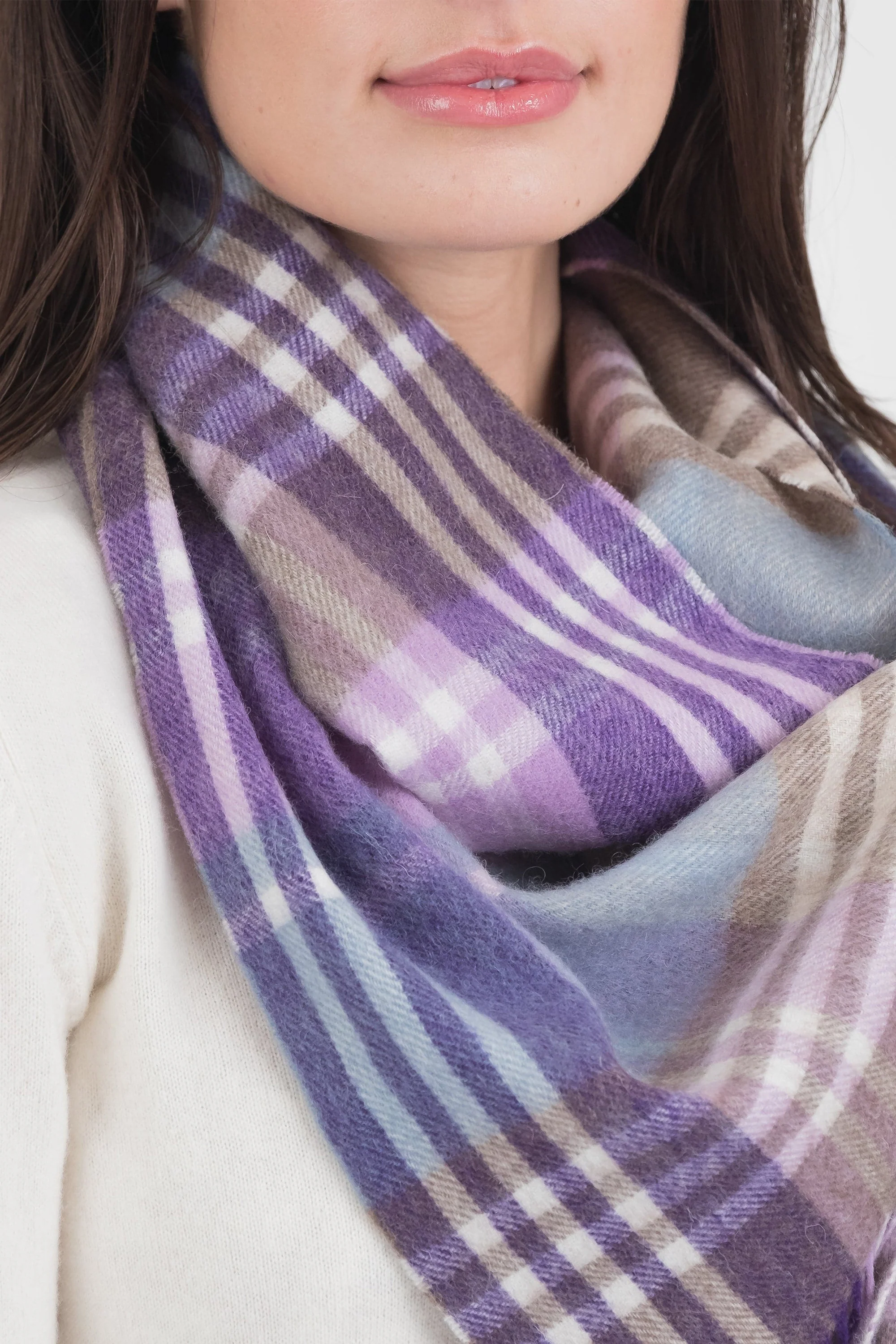 Square Check Lambswool Scarf - Purple Jk - Image 2