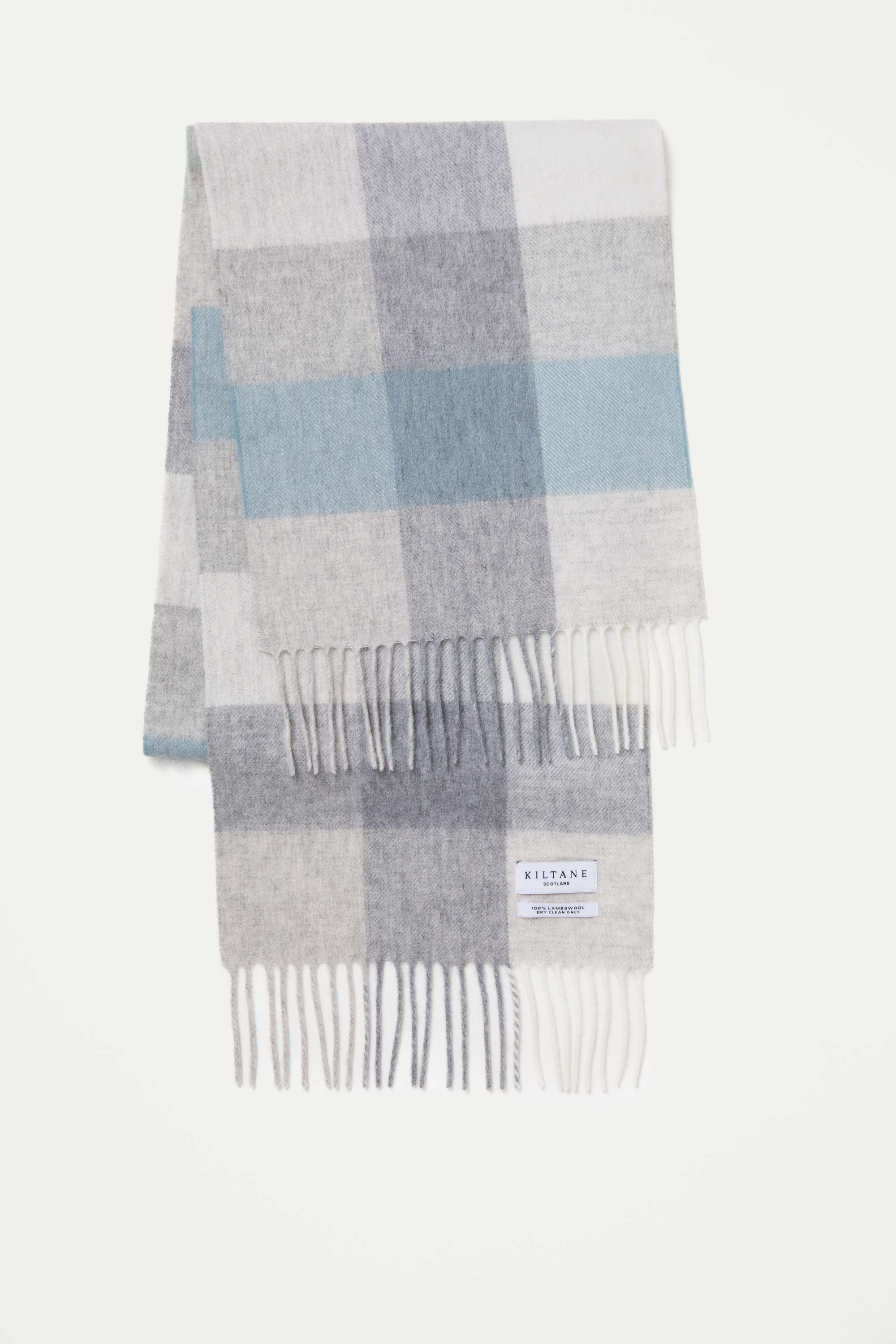 3 Square Check Lambswool Scarf - Sea Breeze - Image 3