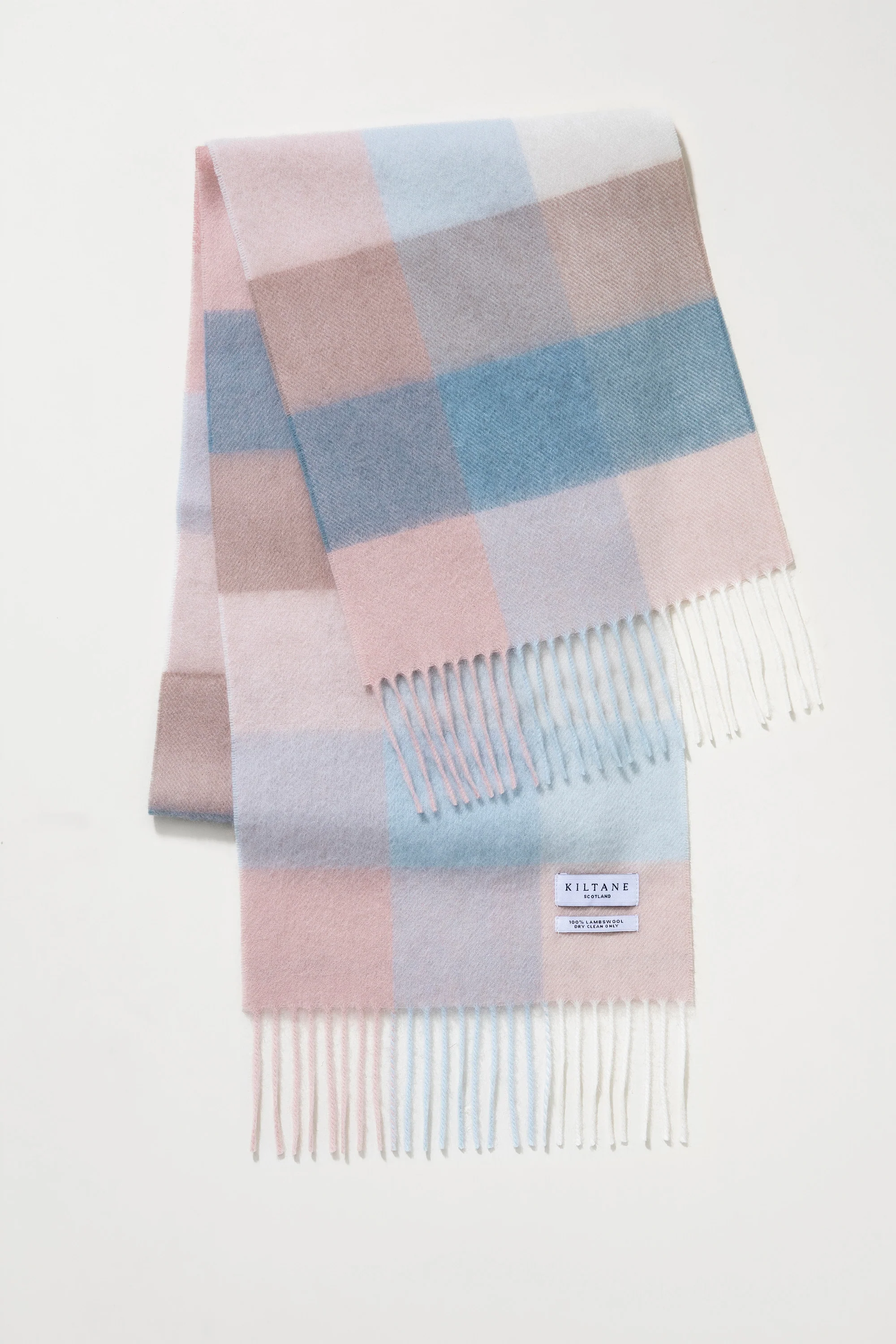 3 Square Check Lambswool Scarf - Seashell - Image 3
