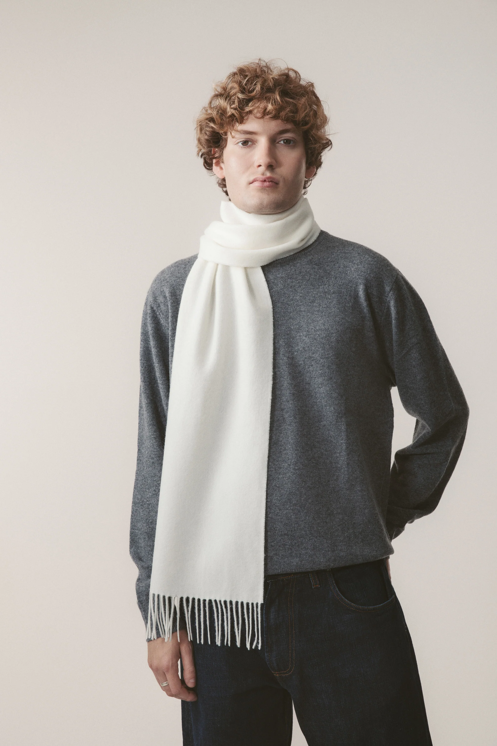 Solid Lambswool Scarf - Soft Cream - Image 2