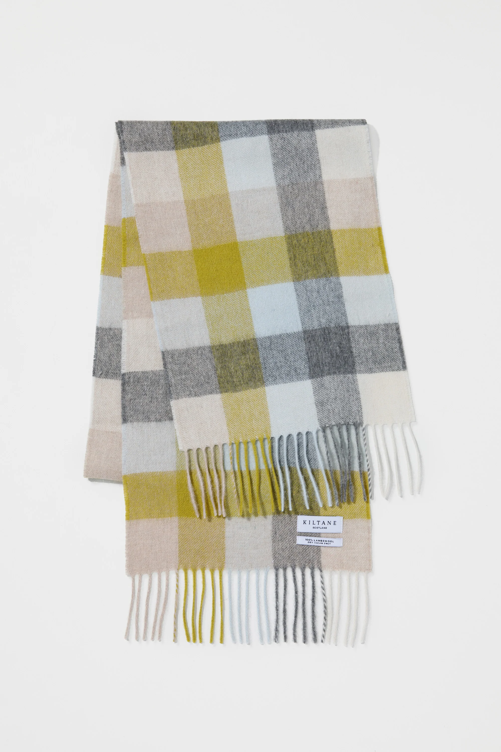 5 Square Check Lambswool Scarf - Sulphur Green