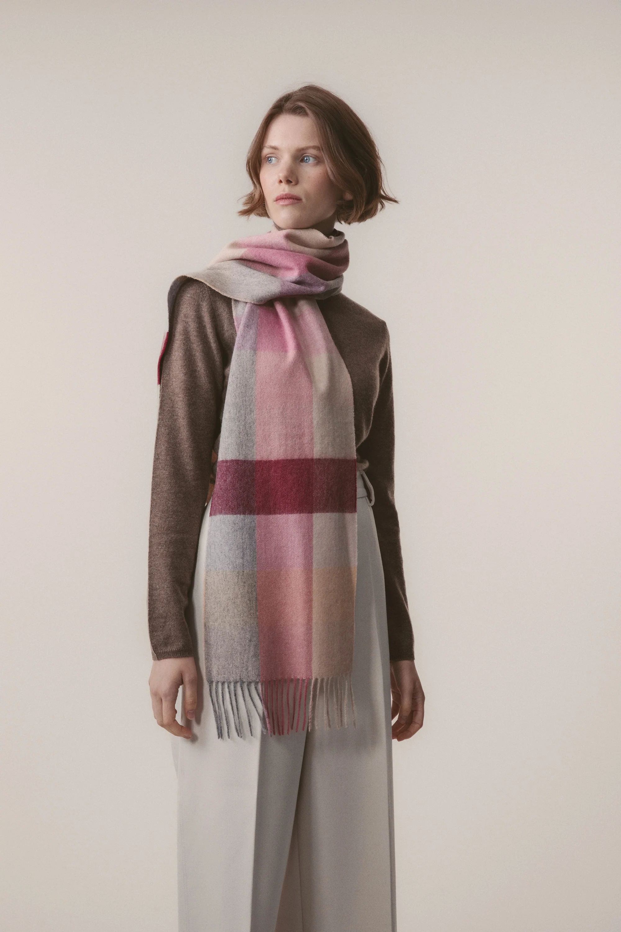 3 Square Check Lambswool Scarf - Summer Fruits