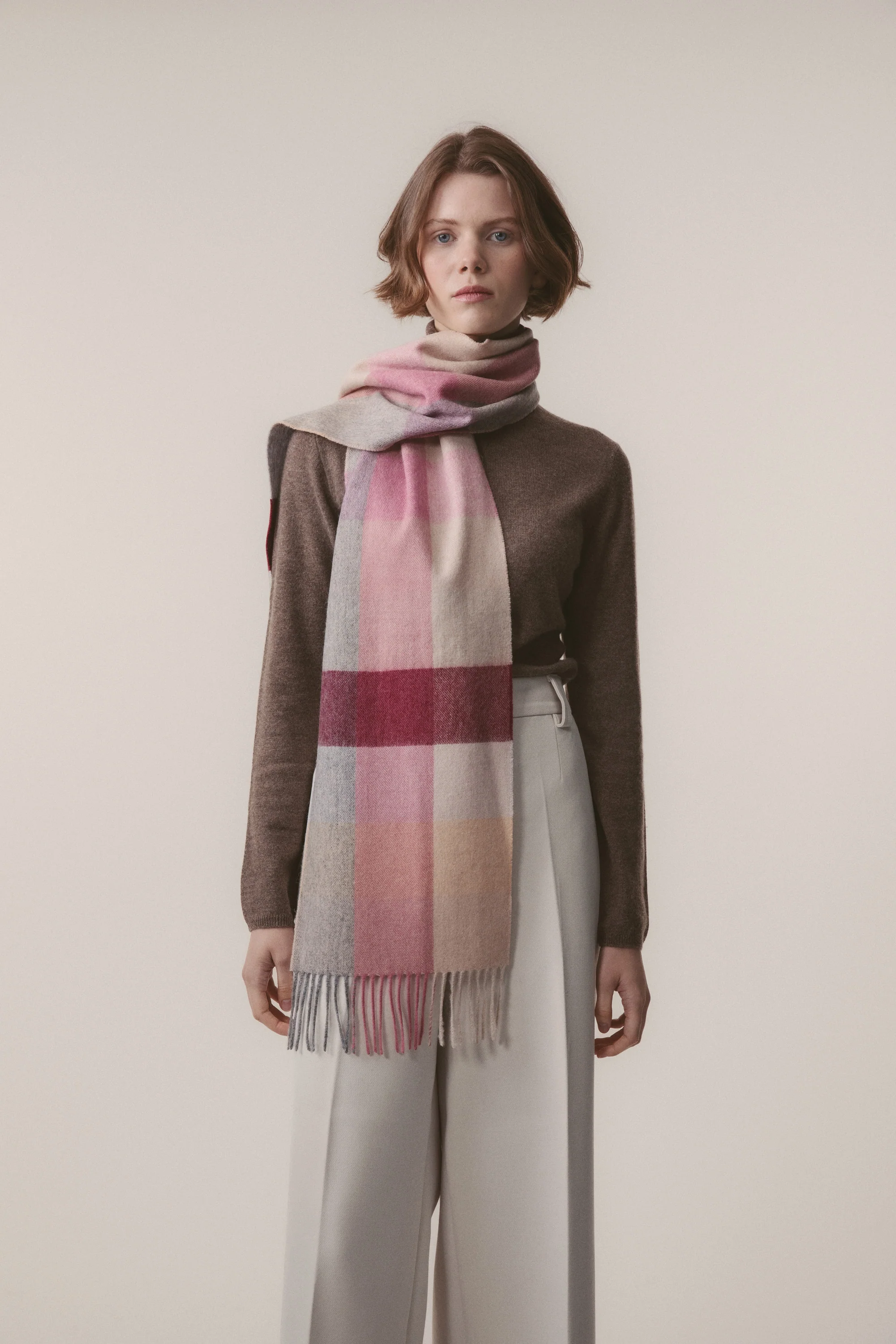 3 Square Check Lambswool Scarf - Summer Fruits - Image 2