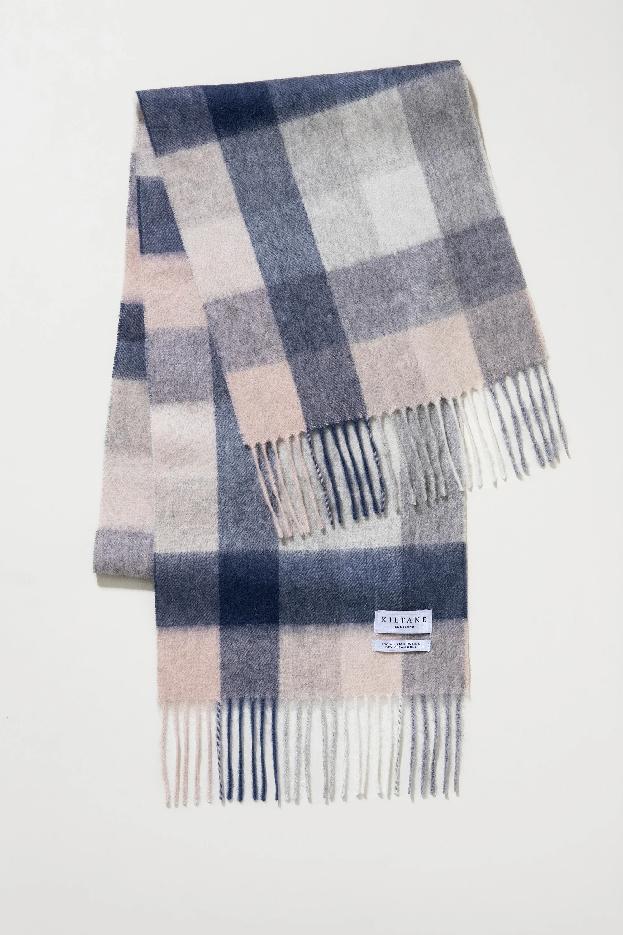 5 Square Check Lambswool Scarf - Swiss Coffee - Image 3