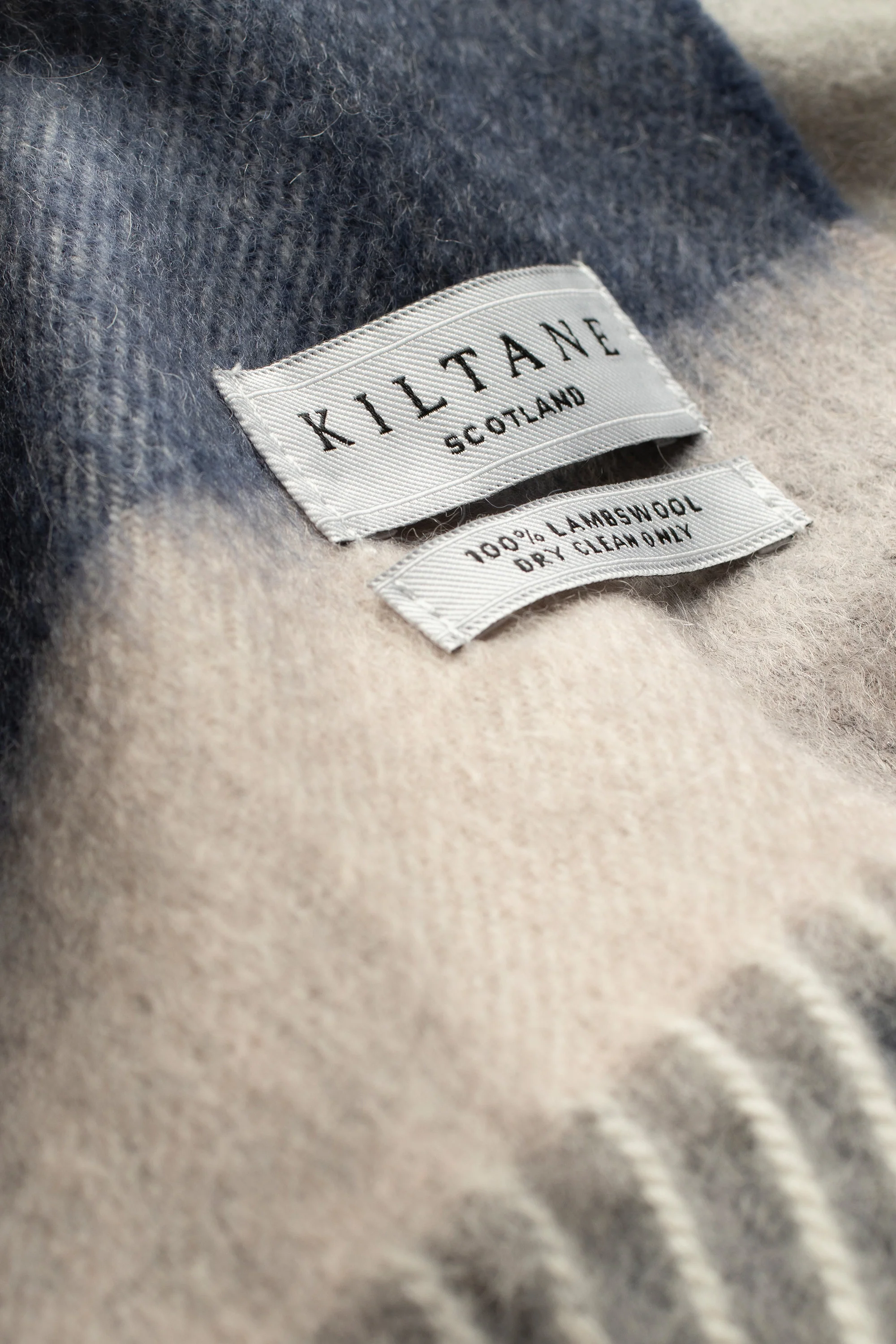 5 Square Check Lambswool Scarf - Swiss Coffee - Image 4