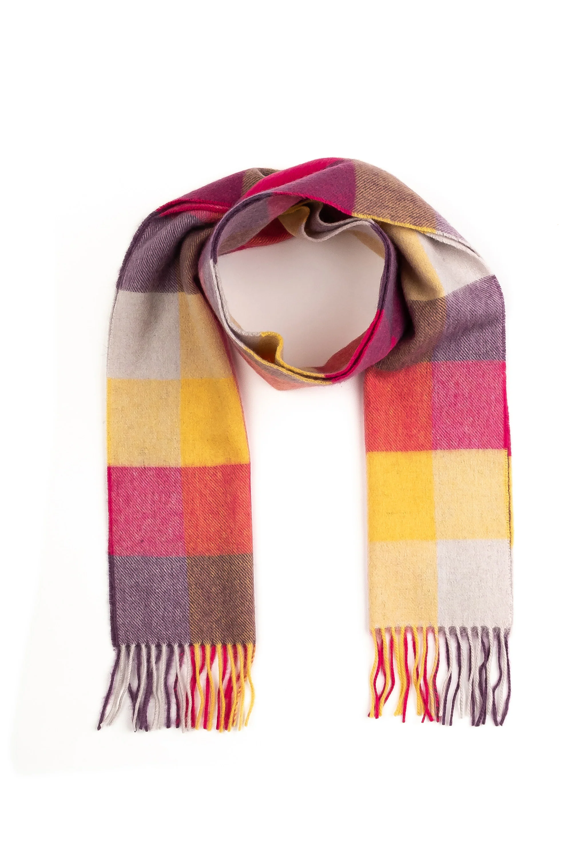 Checkers Lambswool Scarf - Yellow Pink - Image 3