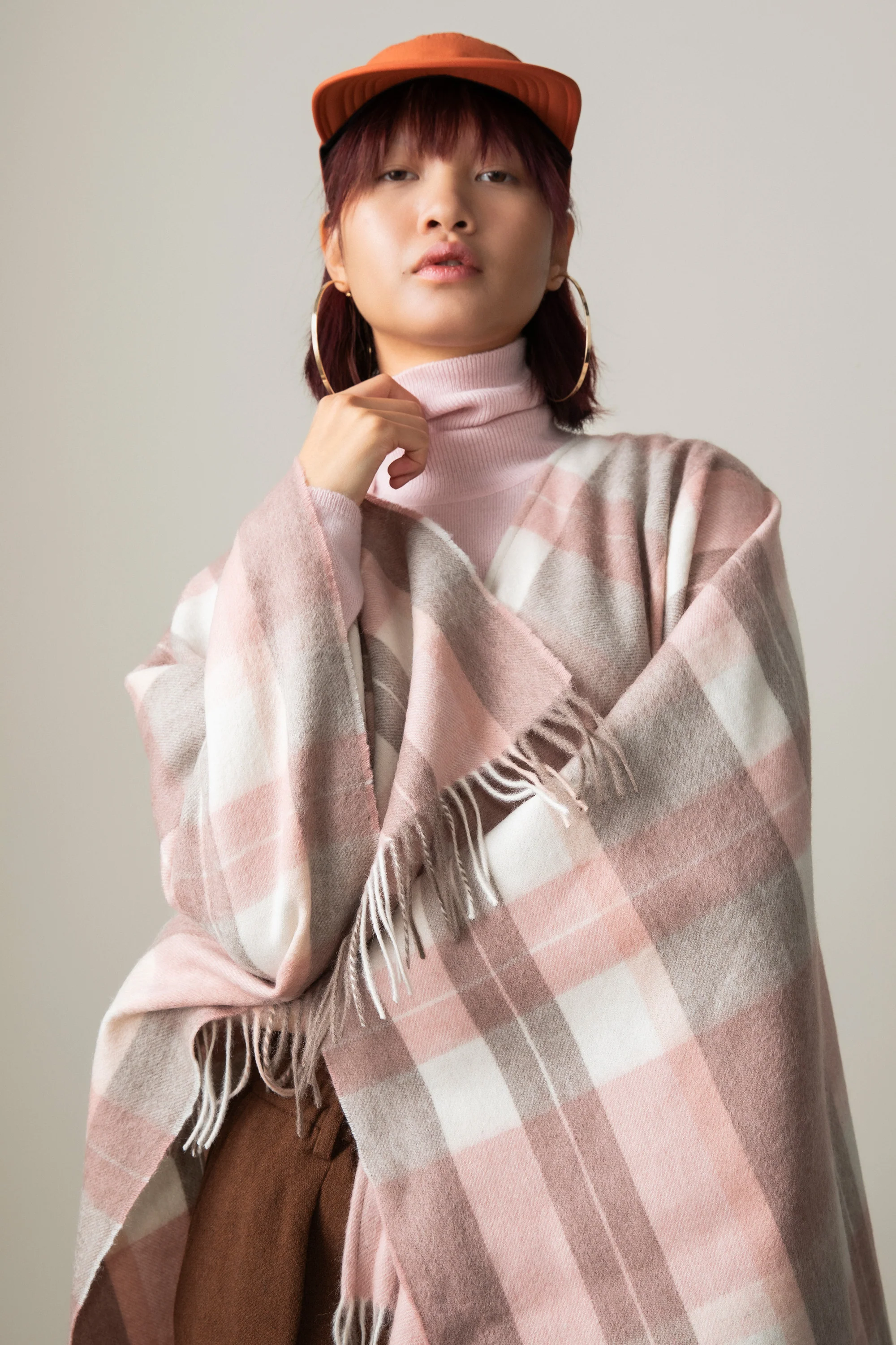 Contemporary Check Lambswool Wrap - Cameo - Image 2