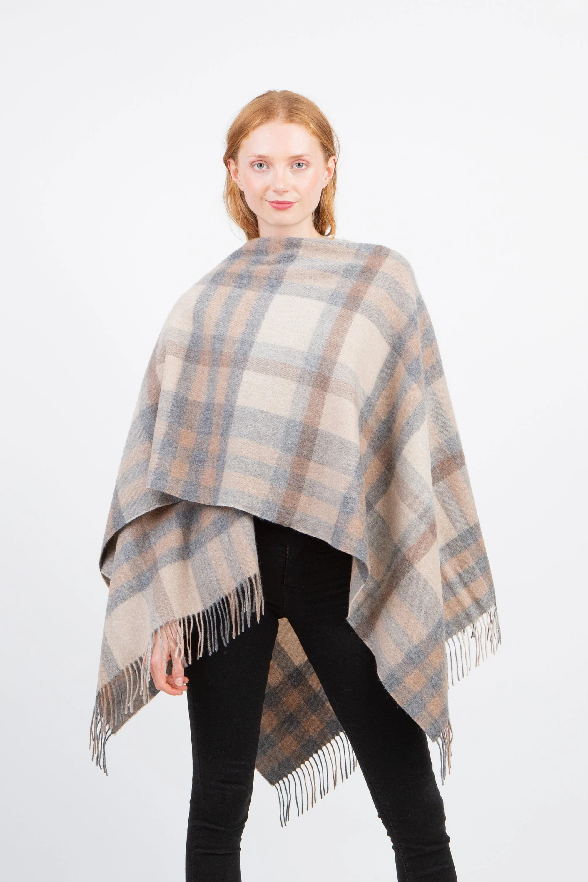 Tartan Lambswool Wrap - Natural