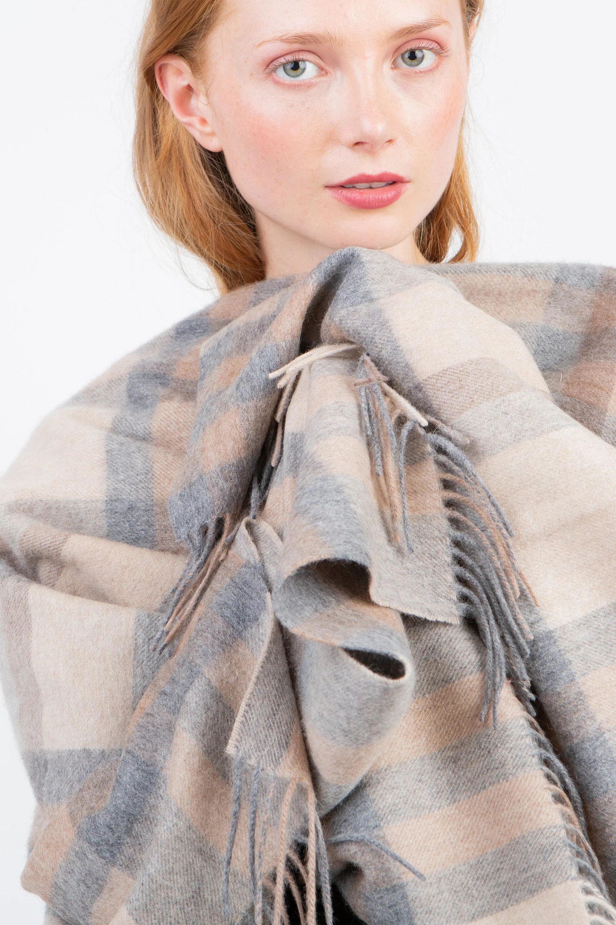 Tartan Lambswool Wrap - Natural - Image 3