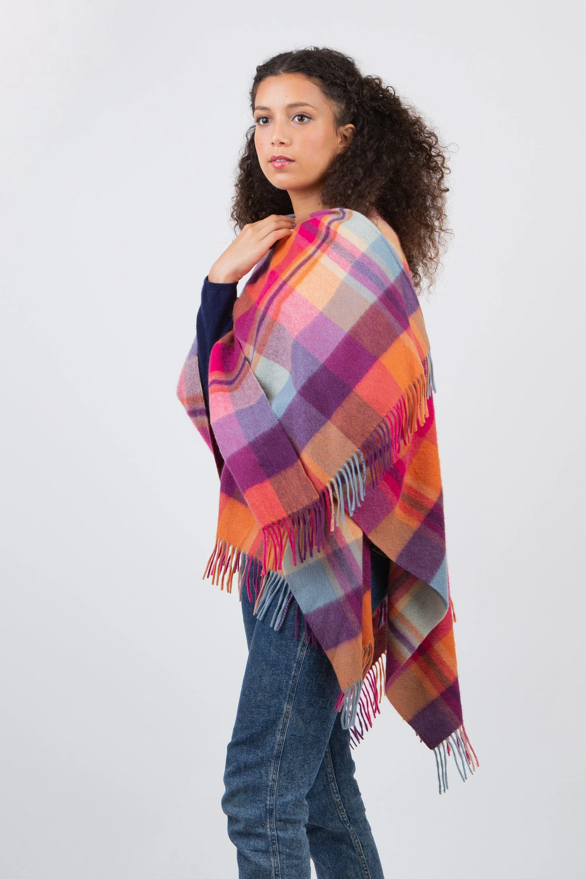 Square Check Lambswool Wrap - Orient Ginger - Image 2