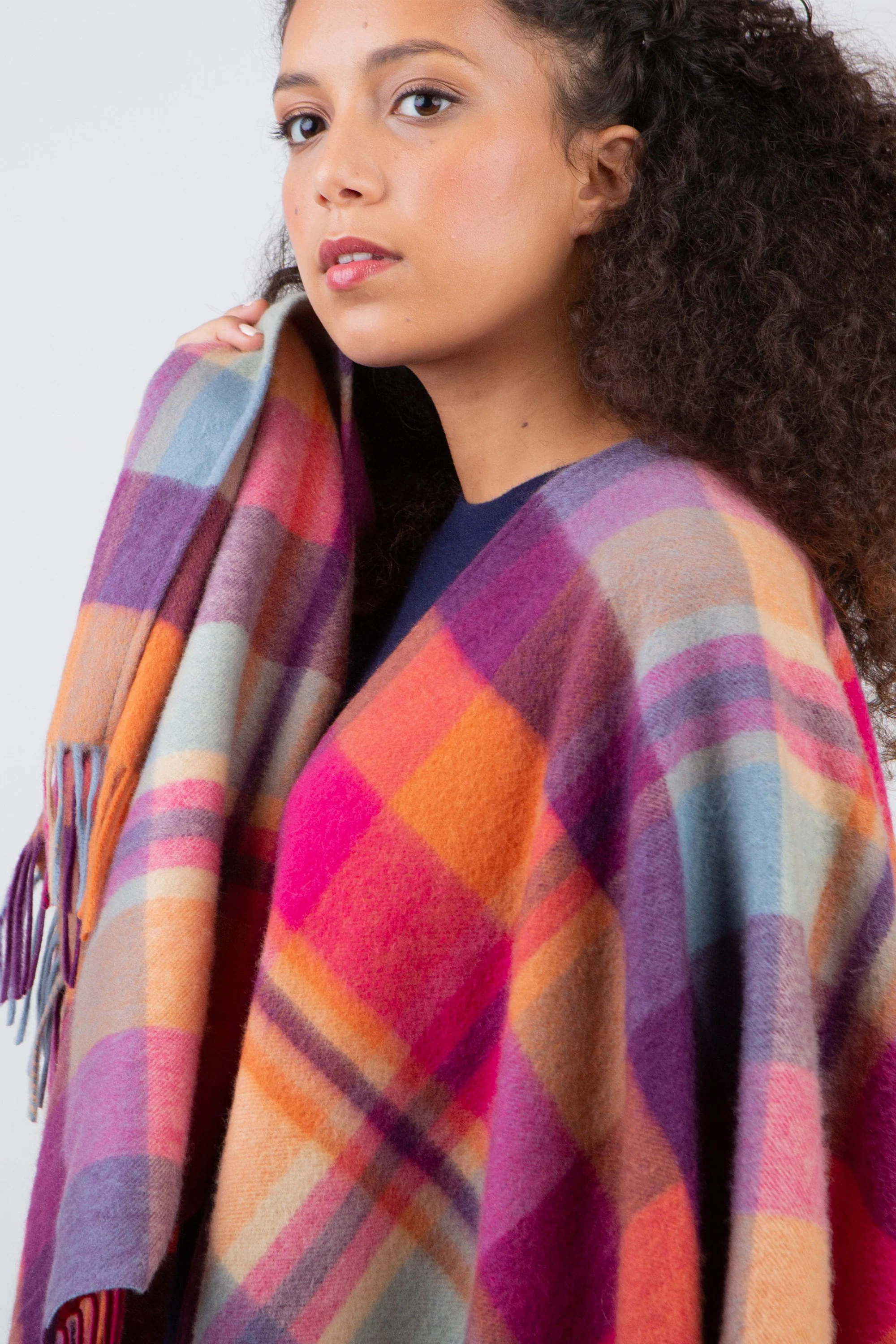 Square Check Lambswool Wrap - Orient Ginger - Image 3