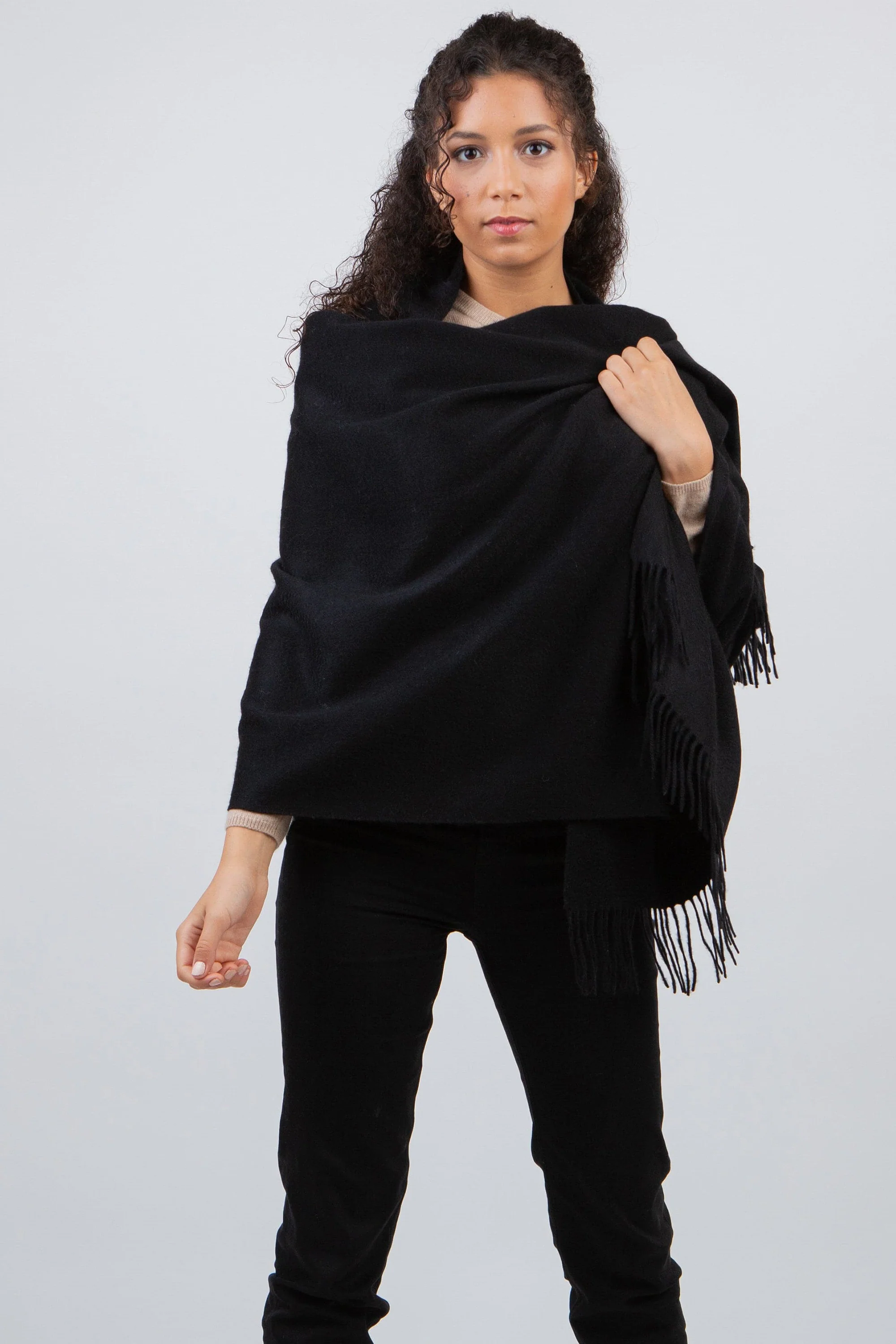 Solid Lambswool Stole - Black - Image 2