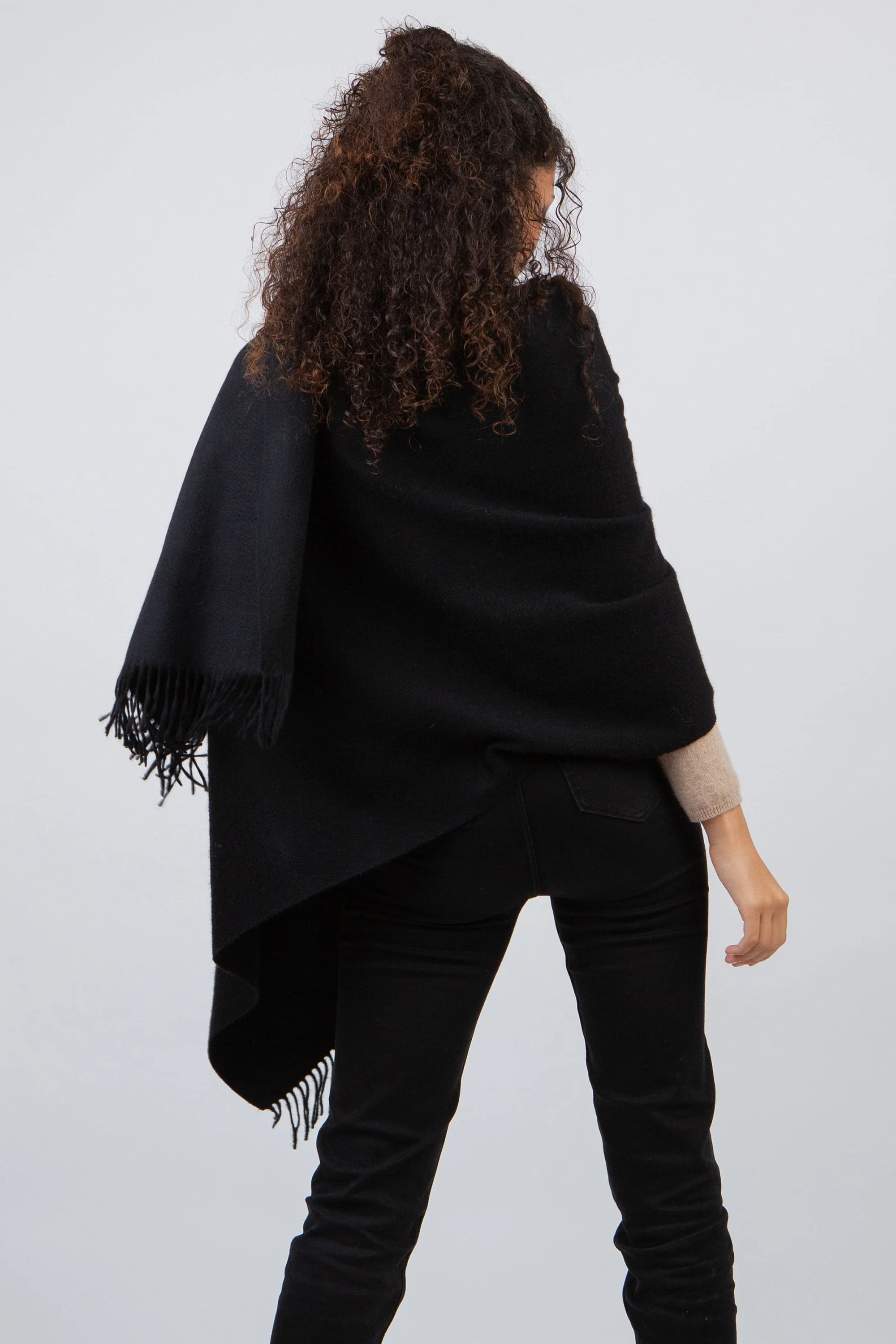 Solid Lambswool Stole - Black - Image 3