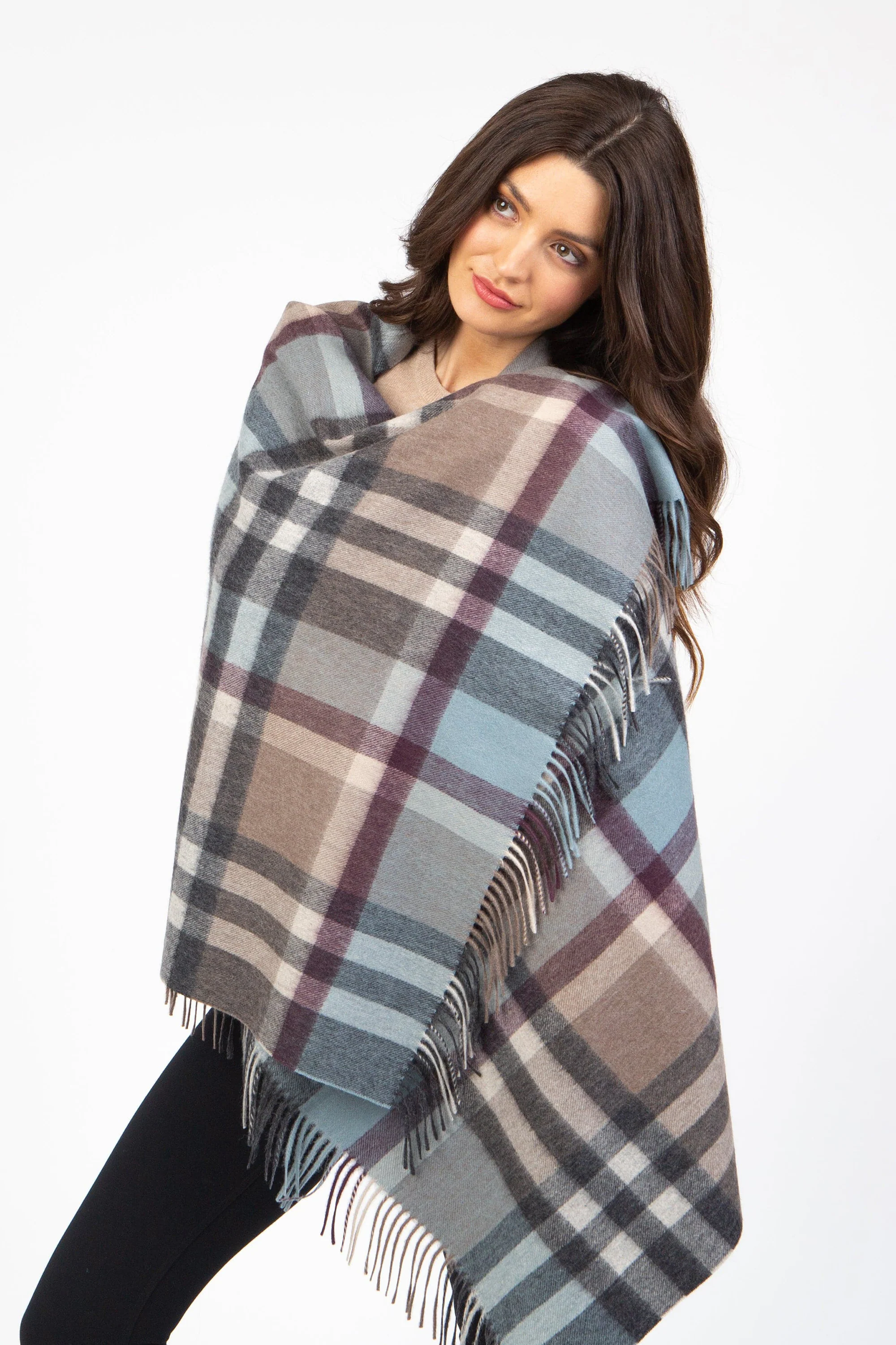 Tartan Lambswool Stole - Blue Taupe