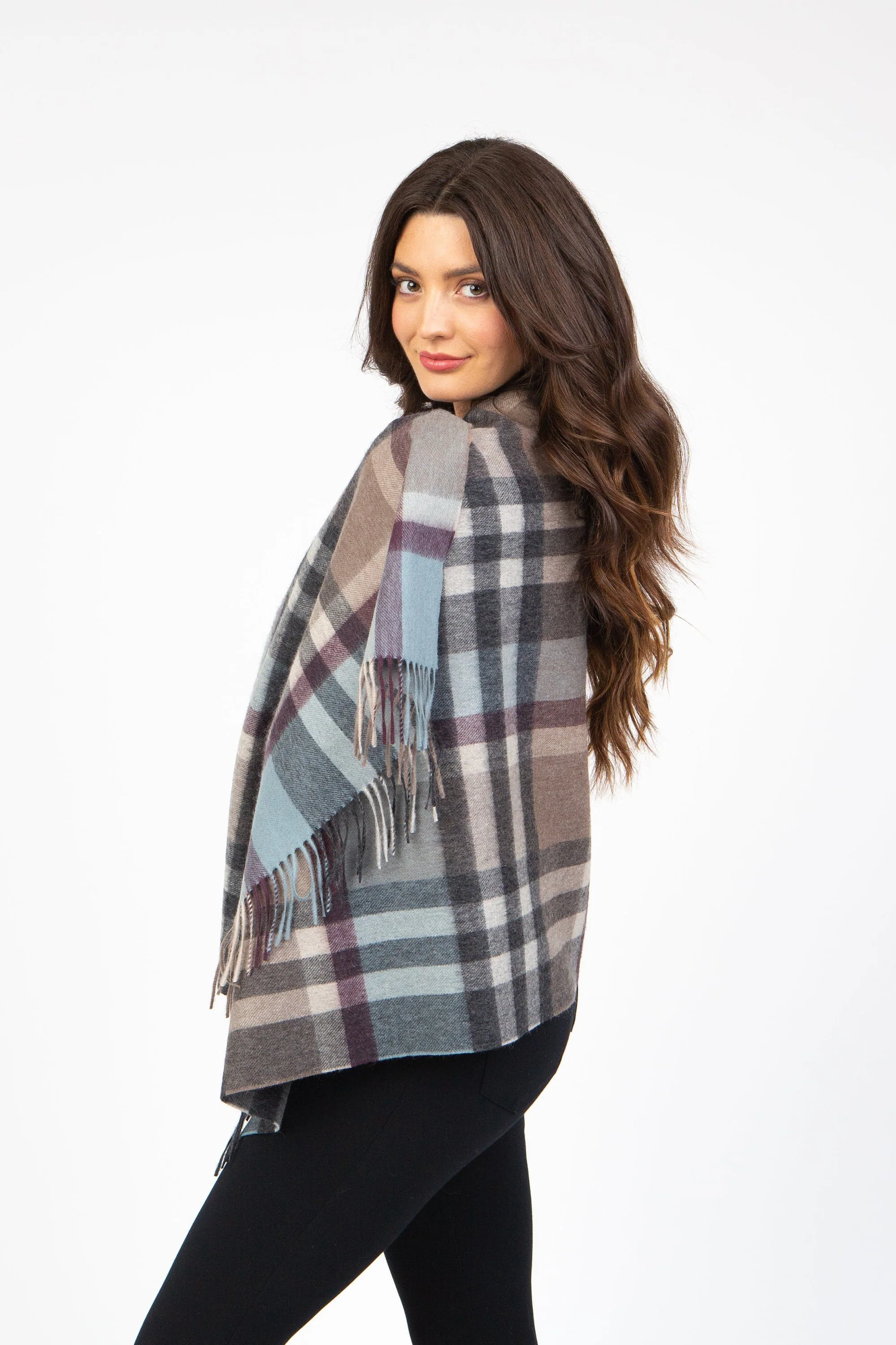 Tartan Lambswool Stole - Blue Taupe - Image 2