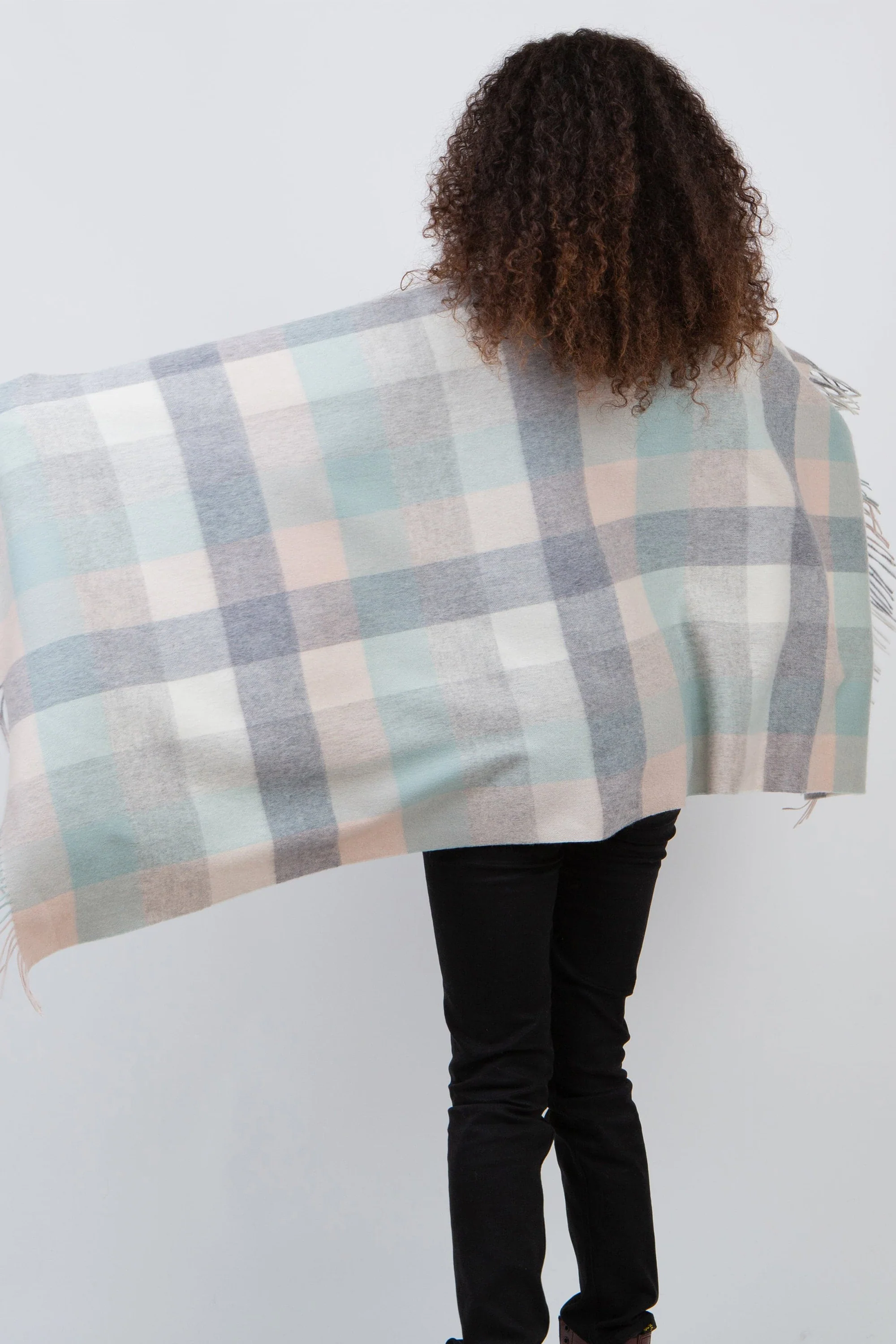 5 Square Check Lambswool Stole - Brume - Image 2