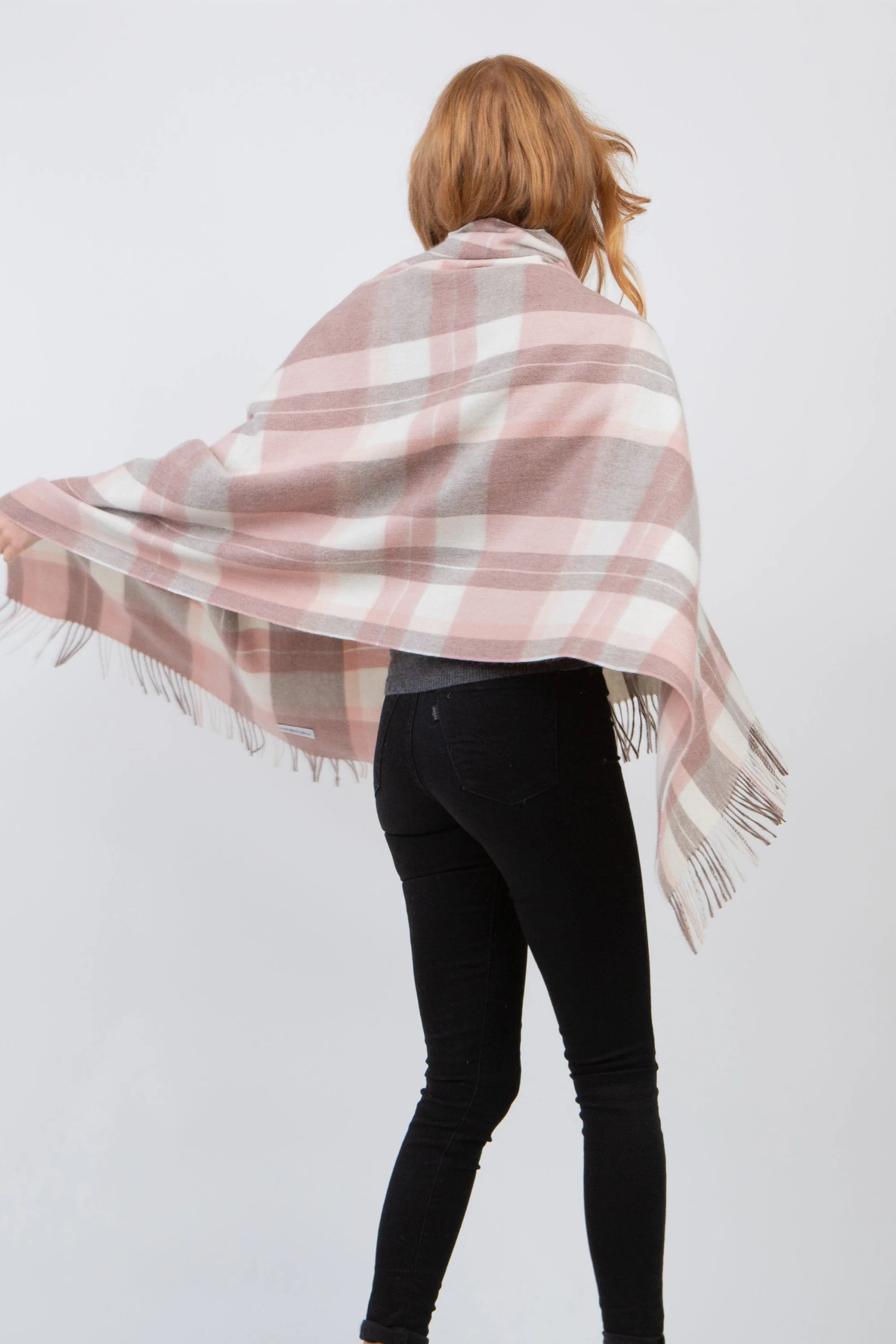Contemporary Check Lambswool Stole - Cameo - Image 2