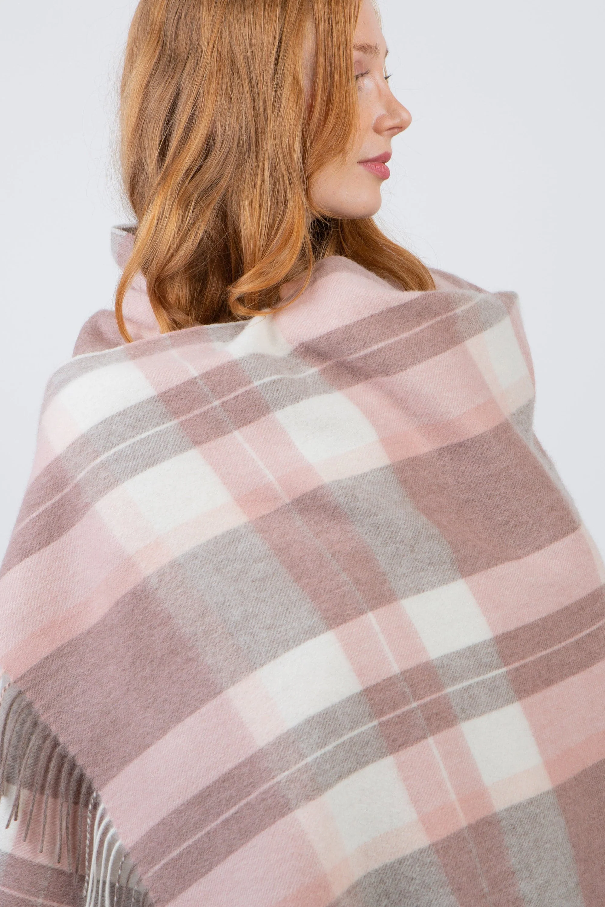 Contemporary Check Lambswool Stole - Cameo - Image 3