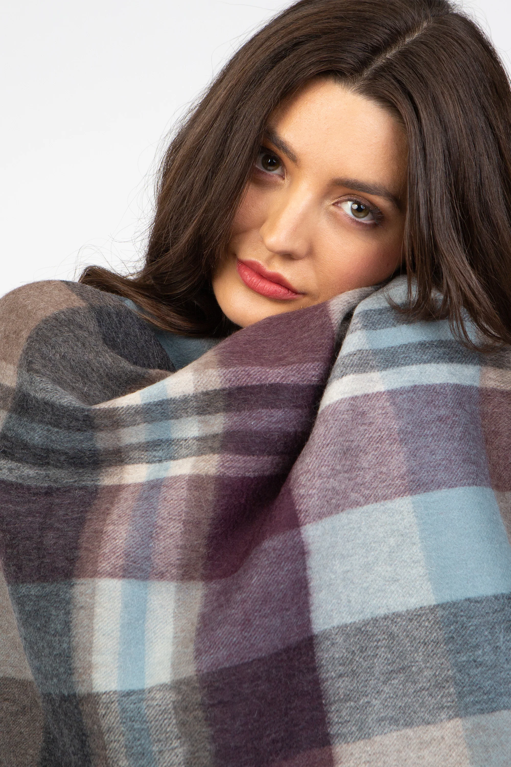 Square Check Lambswool Stole - Damson - Image 3