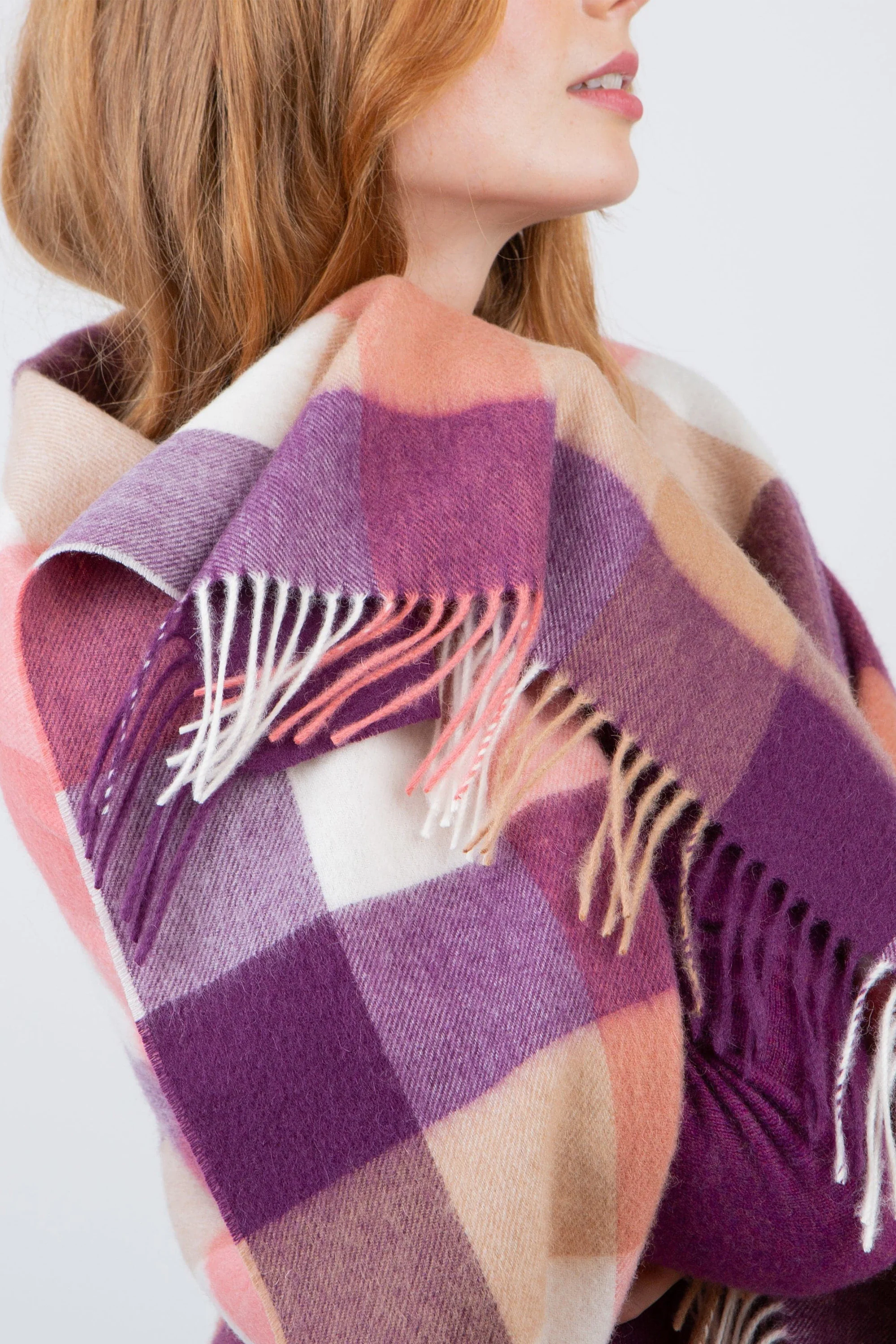 5 Square Check Lambswool Stole - Eminence - Image 3