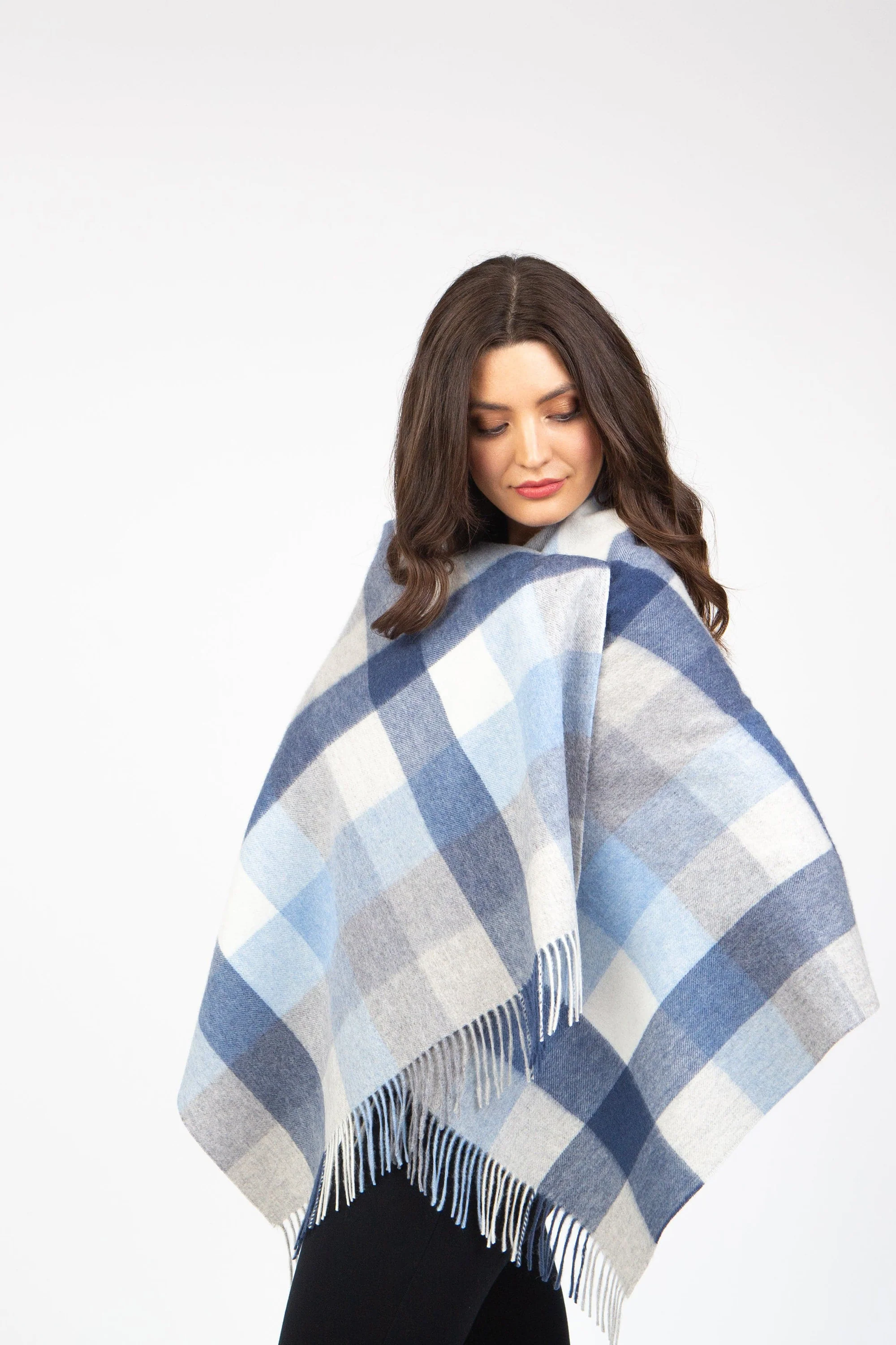 5 Square Check Lambswool Stole - Glacier - Image 2