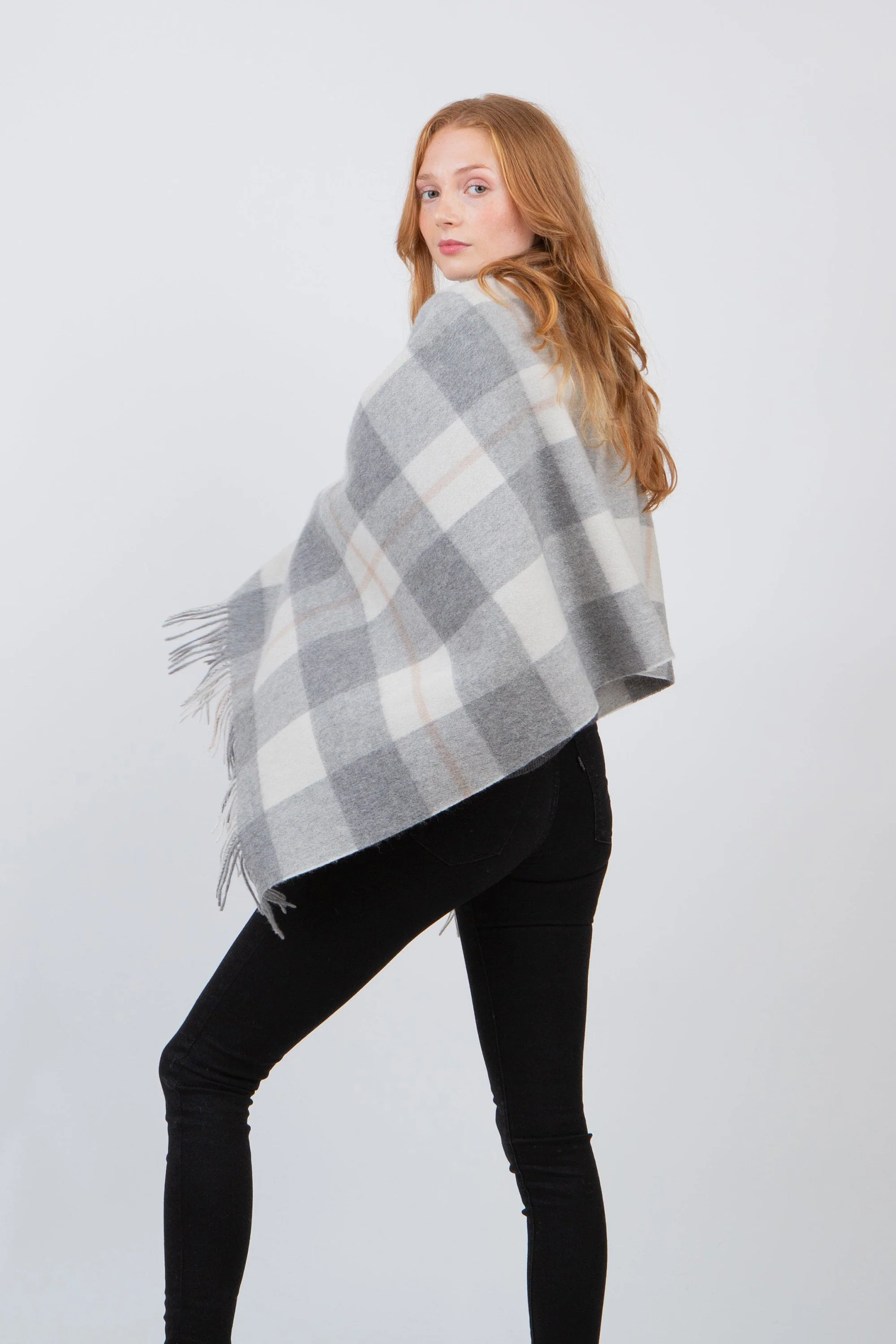Contemporary Check Lambswool Stole - Grey - Image 2