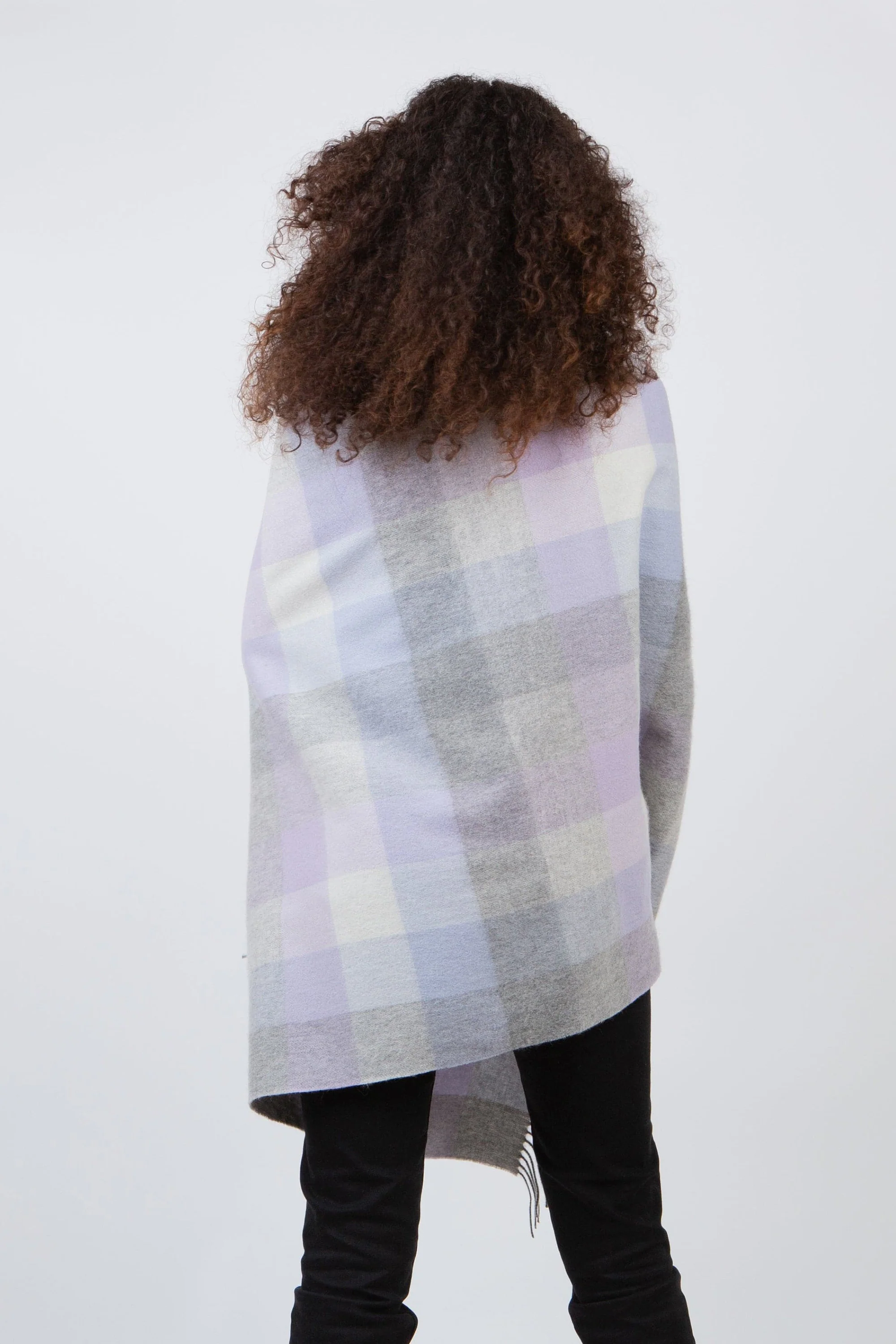 5 Square Check Lambswool Stole - Lilac - Image 2