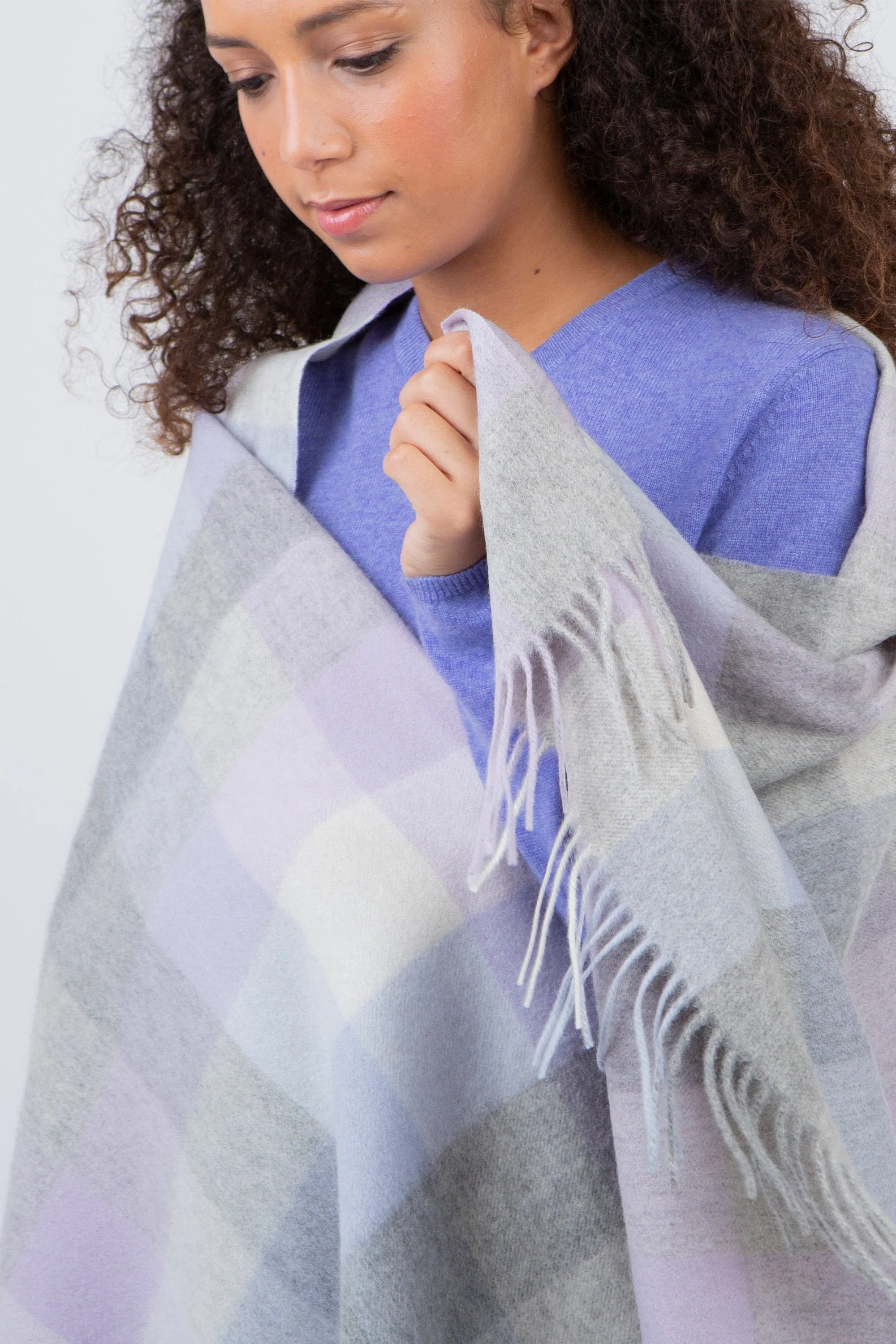 5 Square Check Lambswool Stole - Lilac - Image 3
