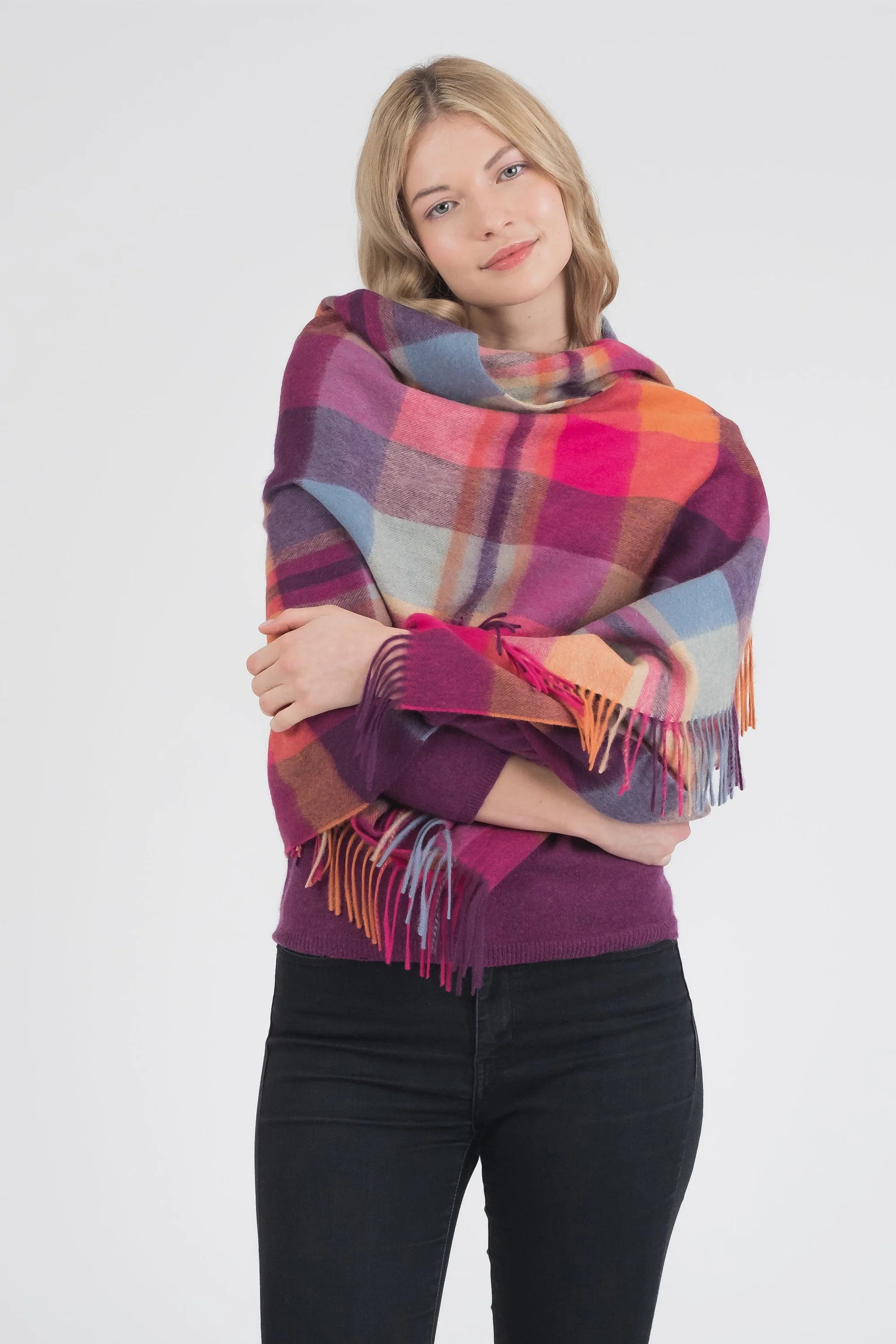 Square Check Lambswool Stole - Orient Ginger - Image 2