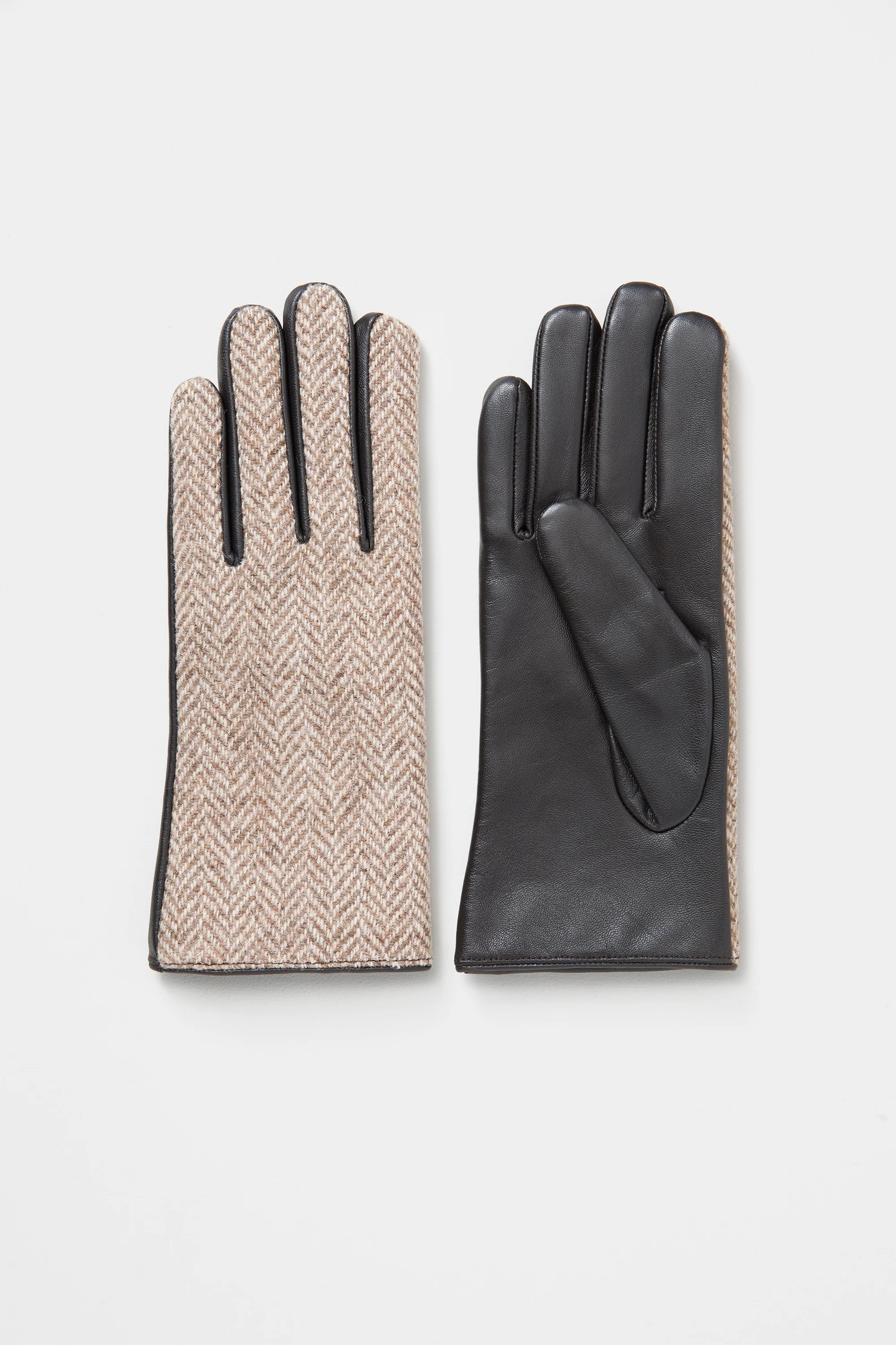 Women's Harris Tweed Gloves - Light Beige Herringbone