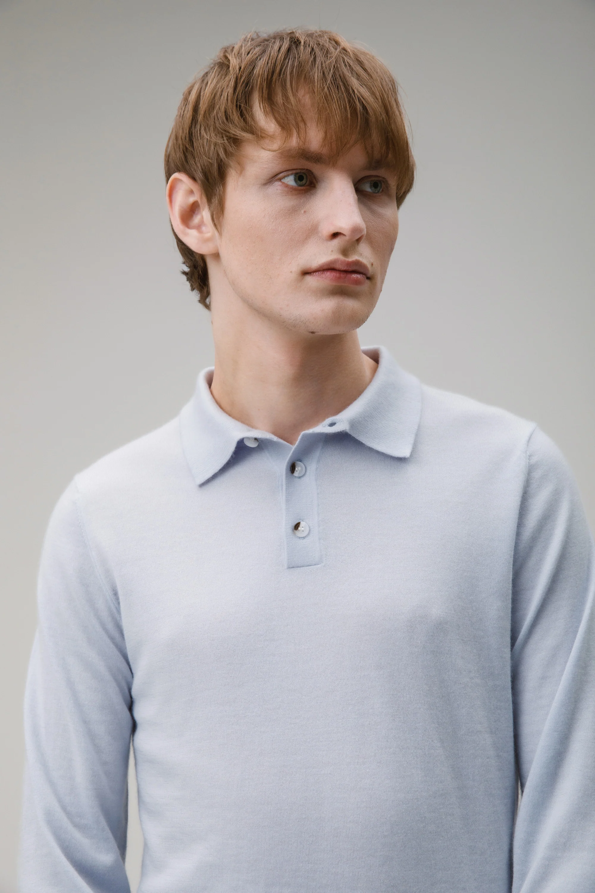Long Sleeve Cashmere Polo - Pale Blue - Image 2