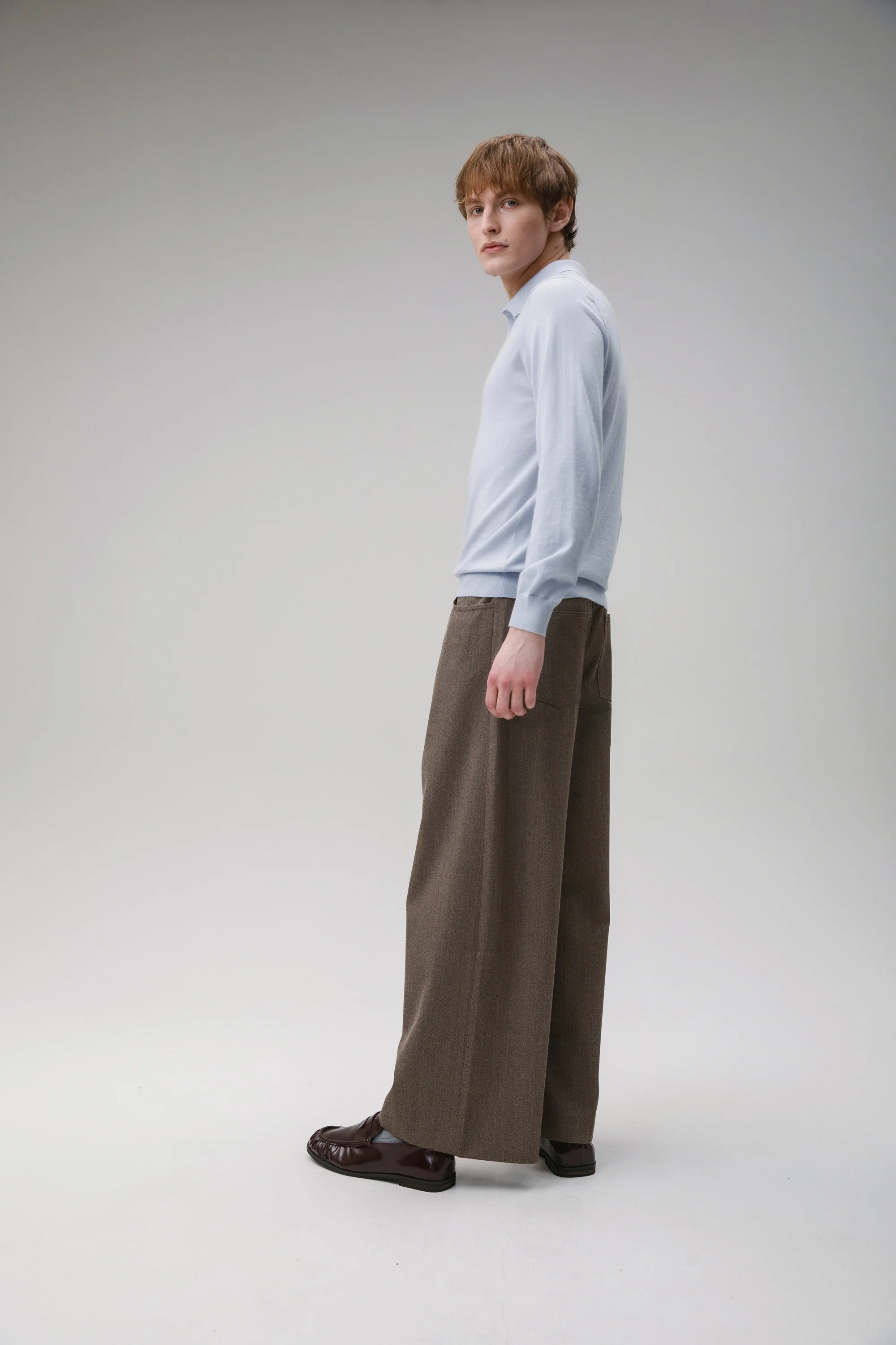 Long Sleeve Cashmere Polo - Pale Blue - Image 3