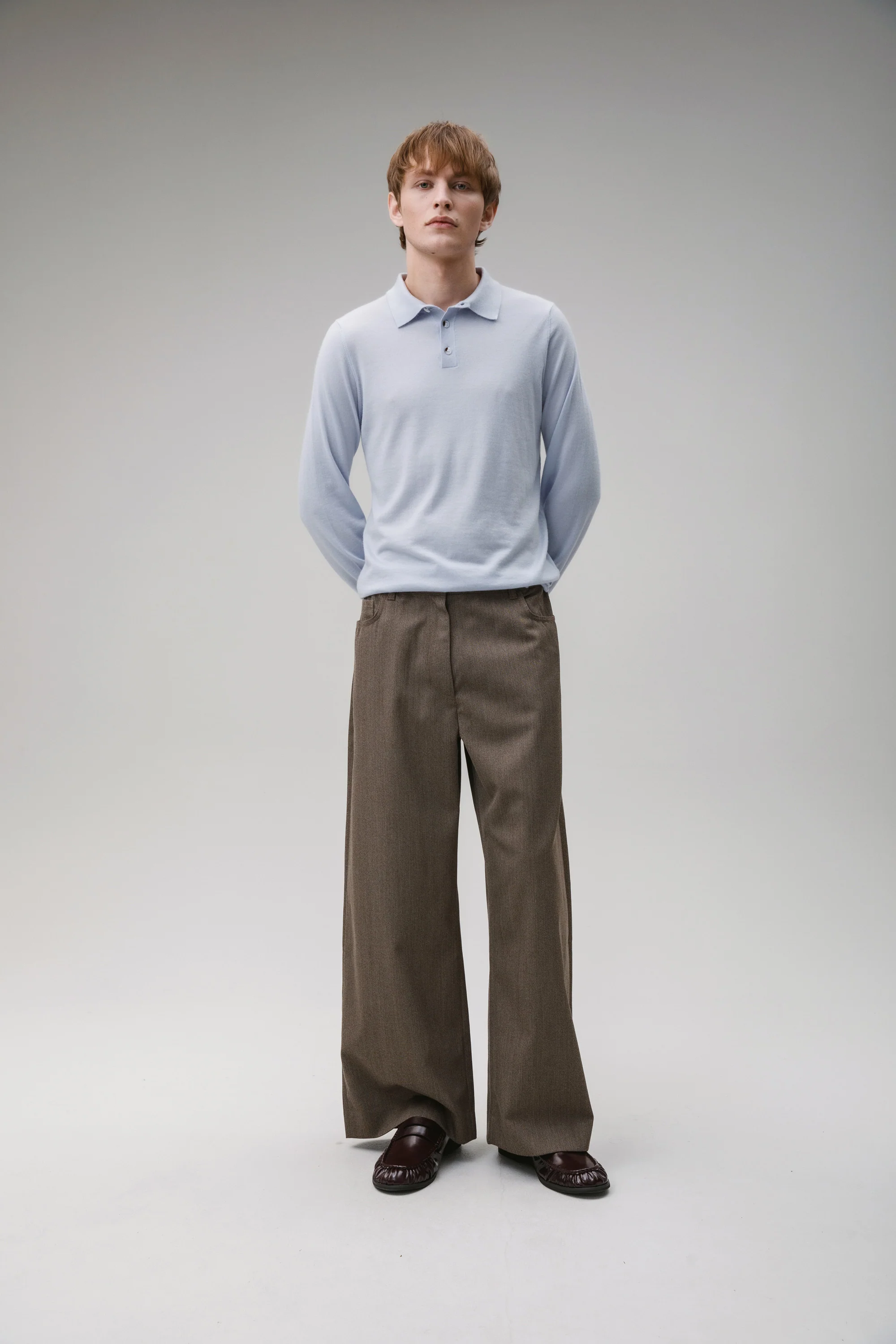 Long Sleeve Cashmere Polo - Pale Blue - Image 4