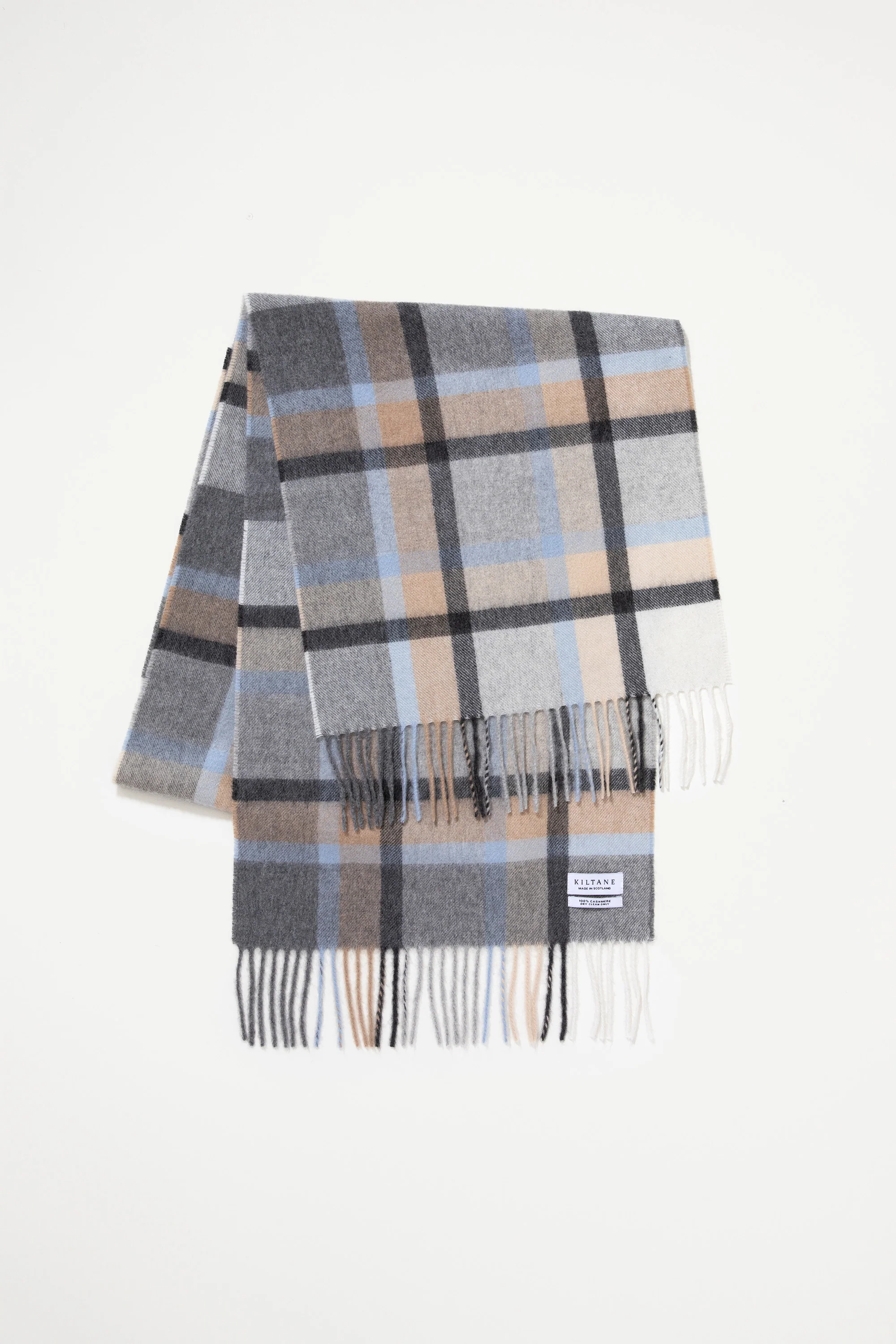 Made in Scotland Princeton Check Cashmere Wide Scarf - Blue - Image 2